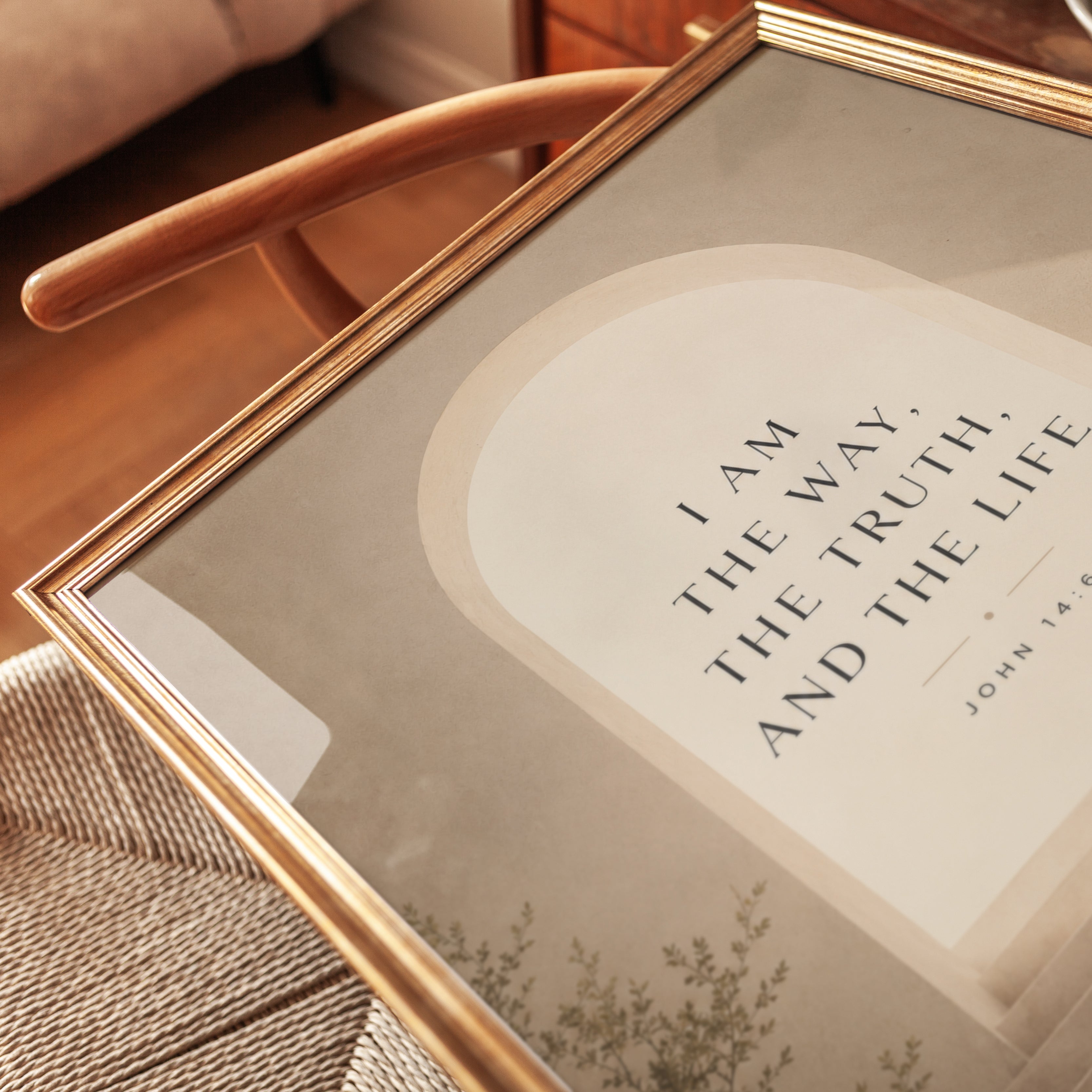 John 14:6 Scripture Print: Minimalist Beige Archway Wall Art - detail