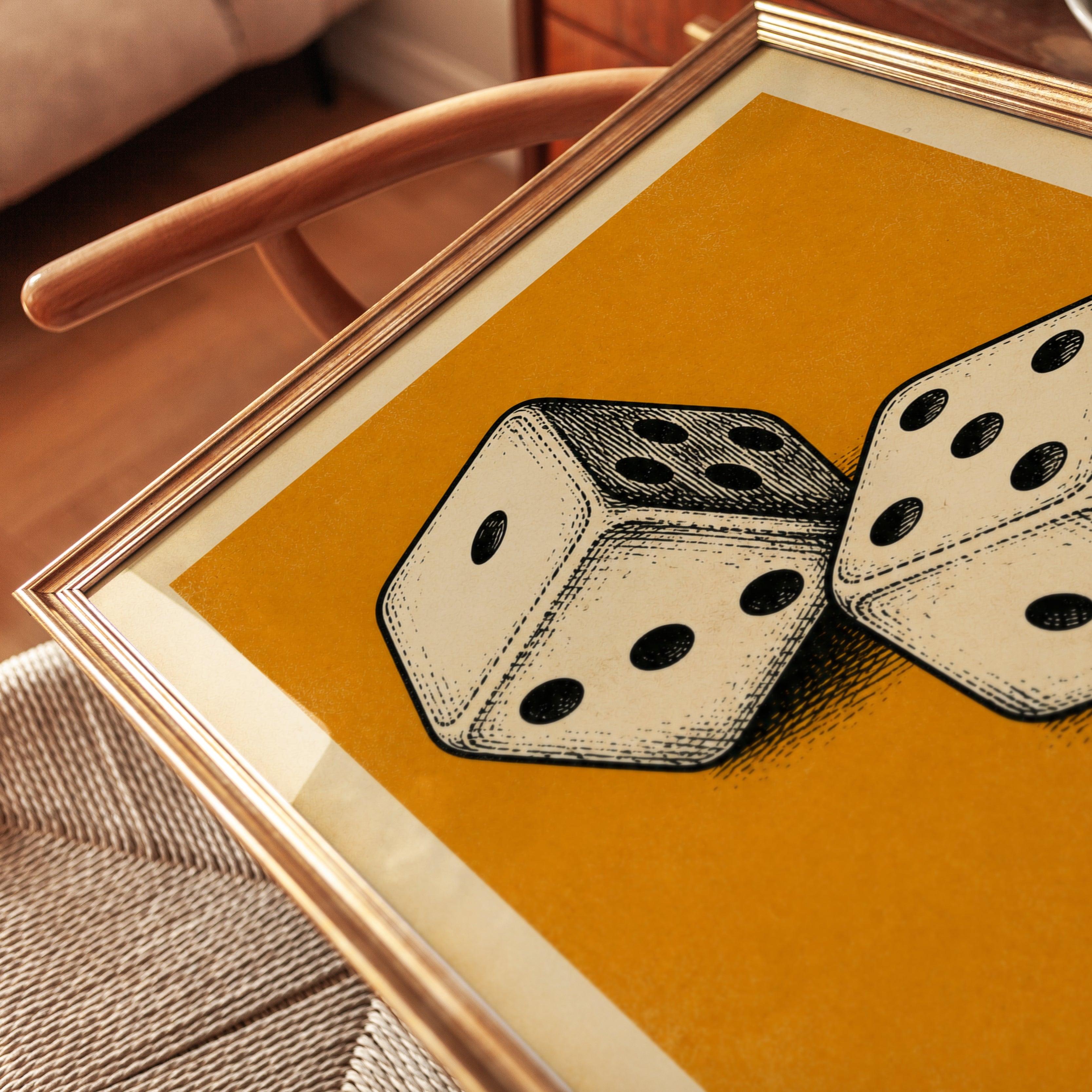 Vintage Dice Art Print: Retro Orange Game Room Poster - detail