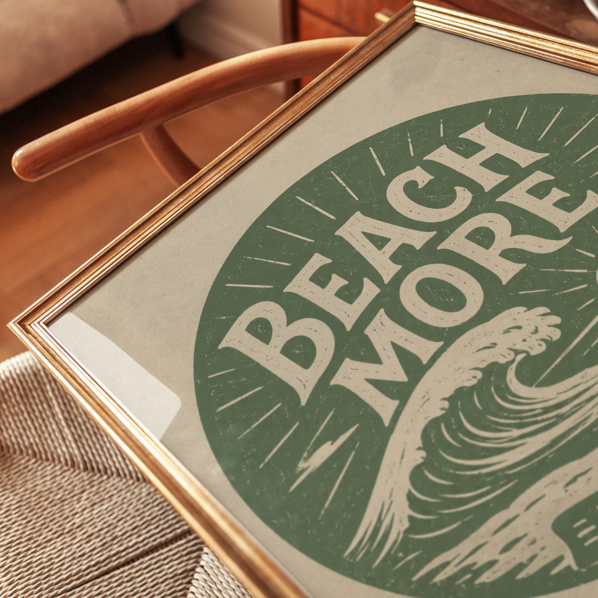 Beach Wall Art Print: Retro Surf Wave Typography - detail