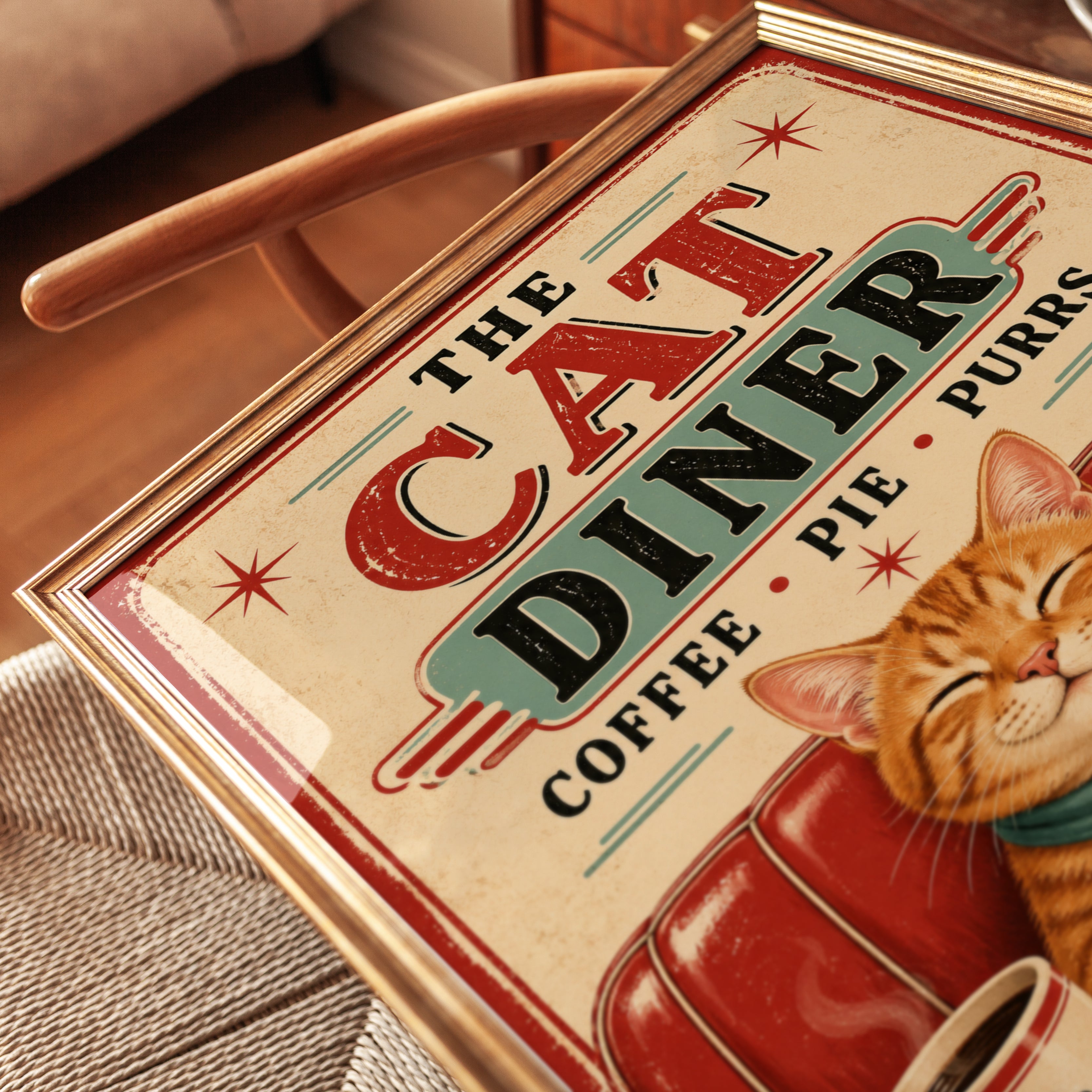 Retro Cat Diner Print - detail