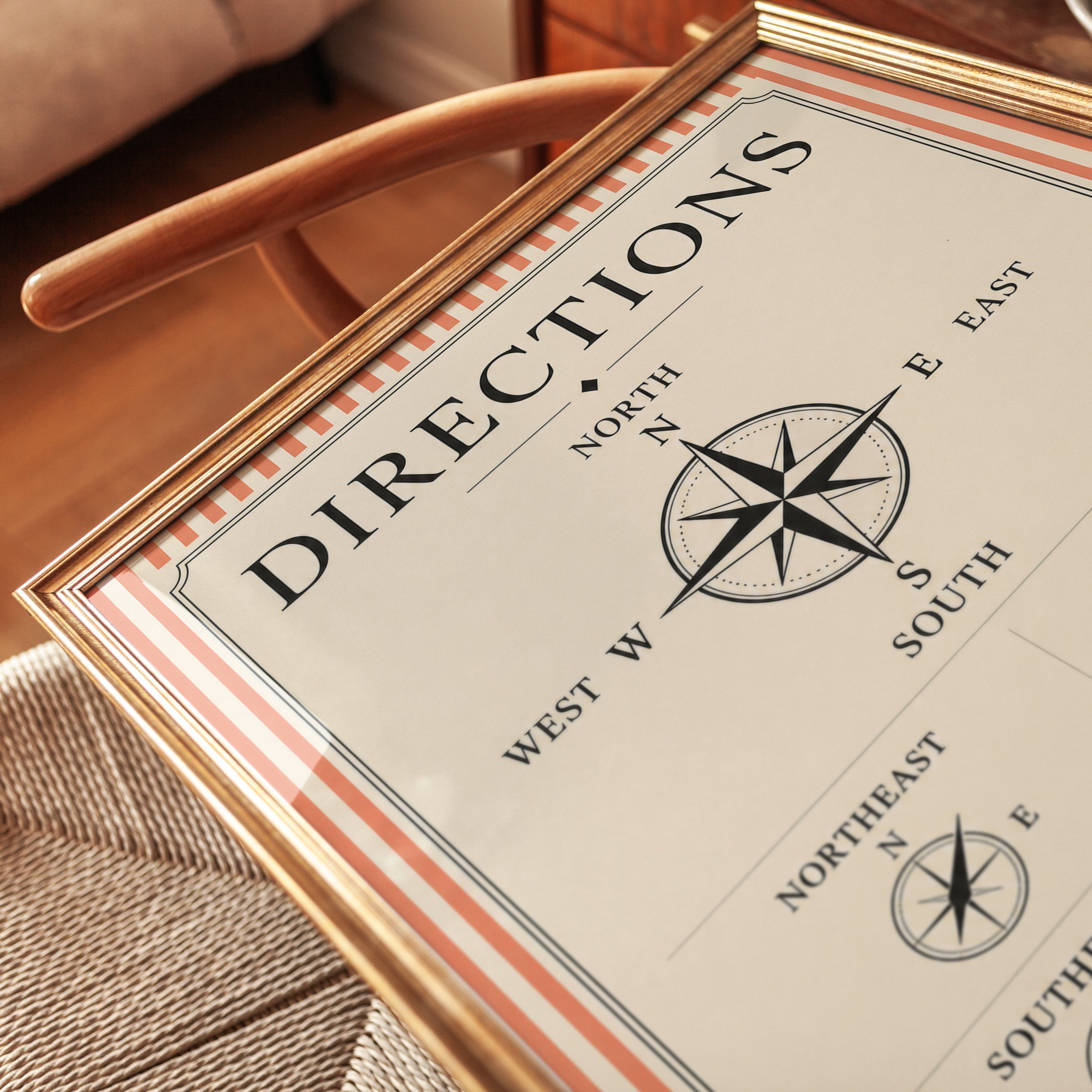 Compass Wall Art – Directions Print - detail