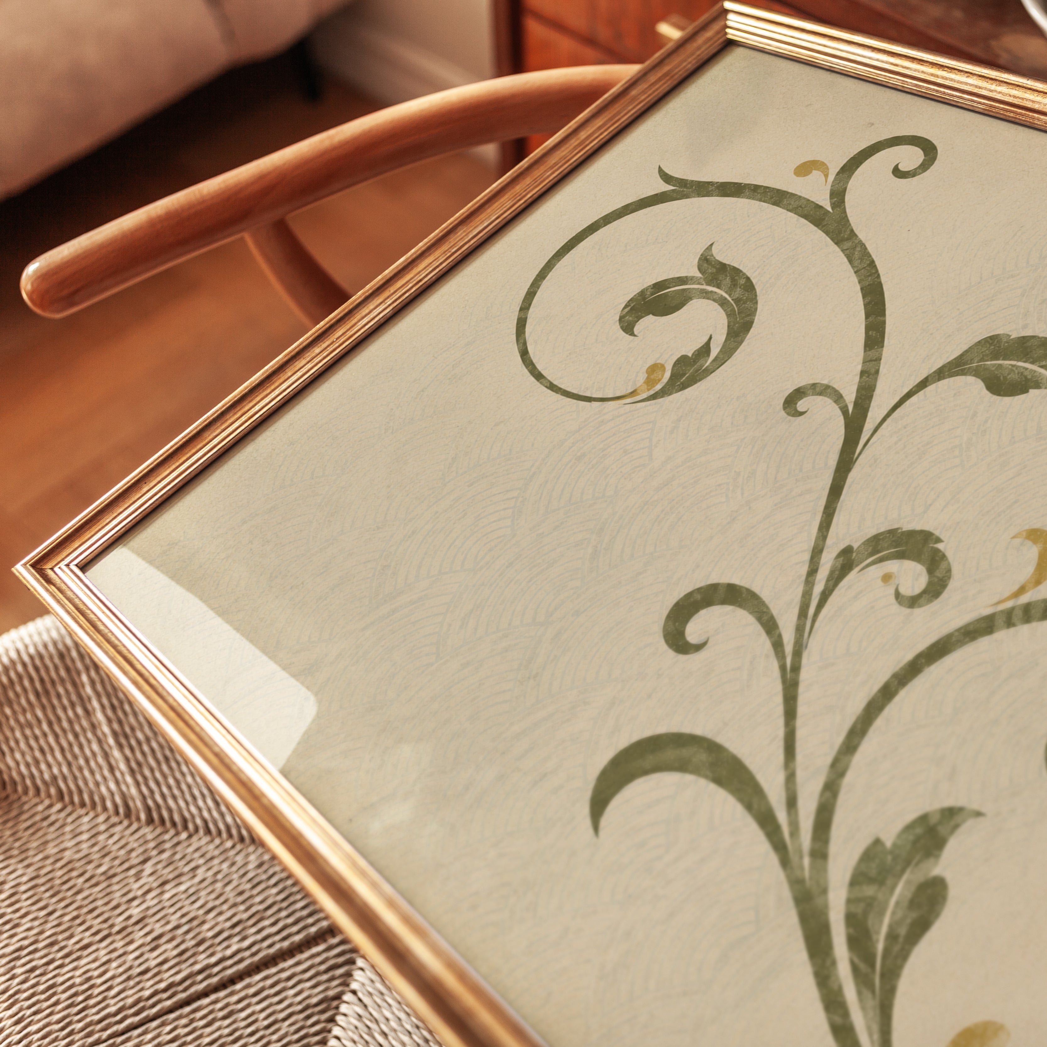 Botanical Wall Art: Karakusa Vine Pattern - detail