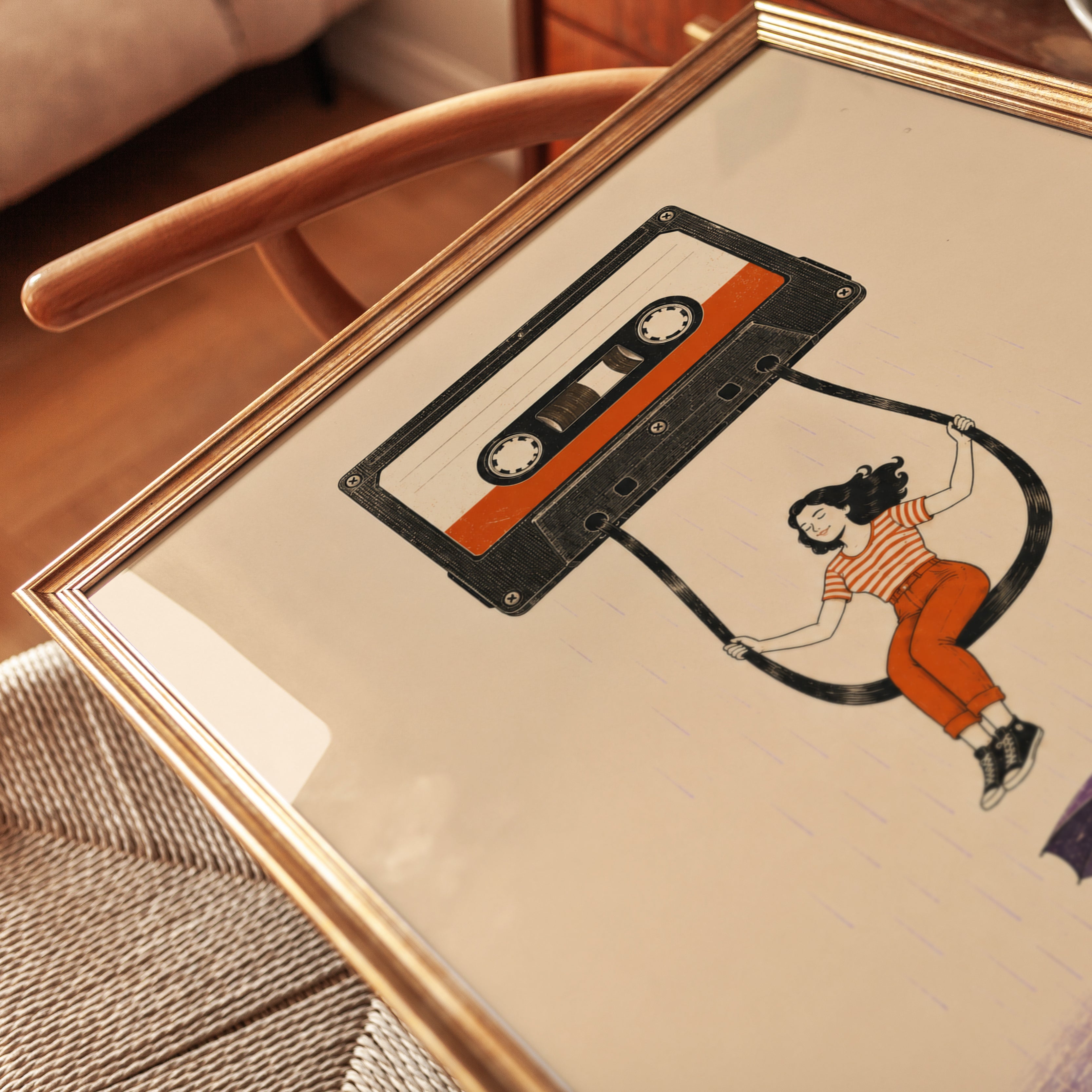 Vintage Music Print: Cassette Tape Swing Girl - detail