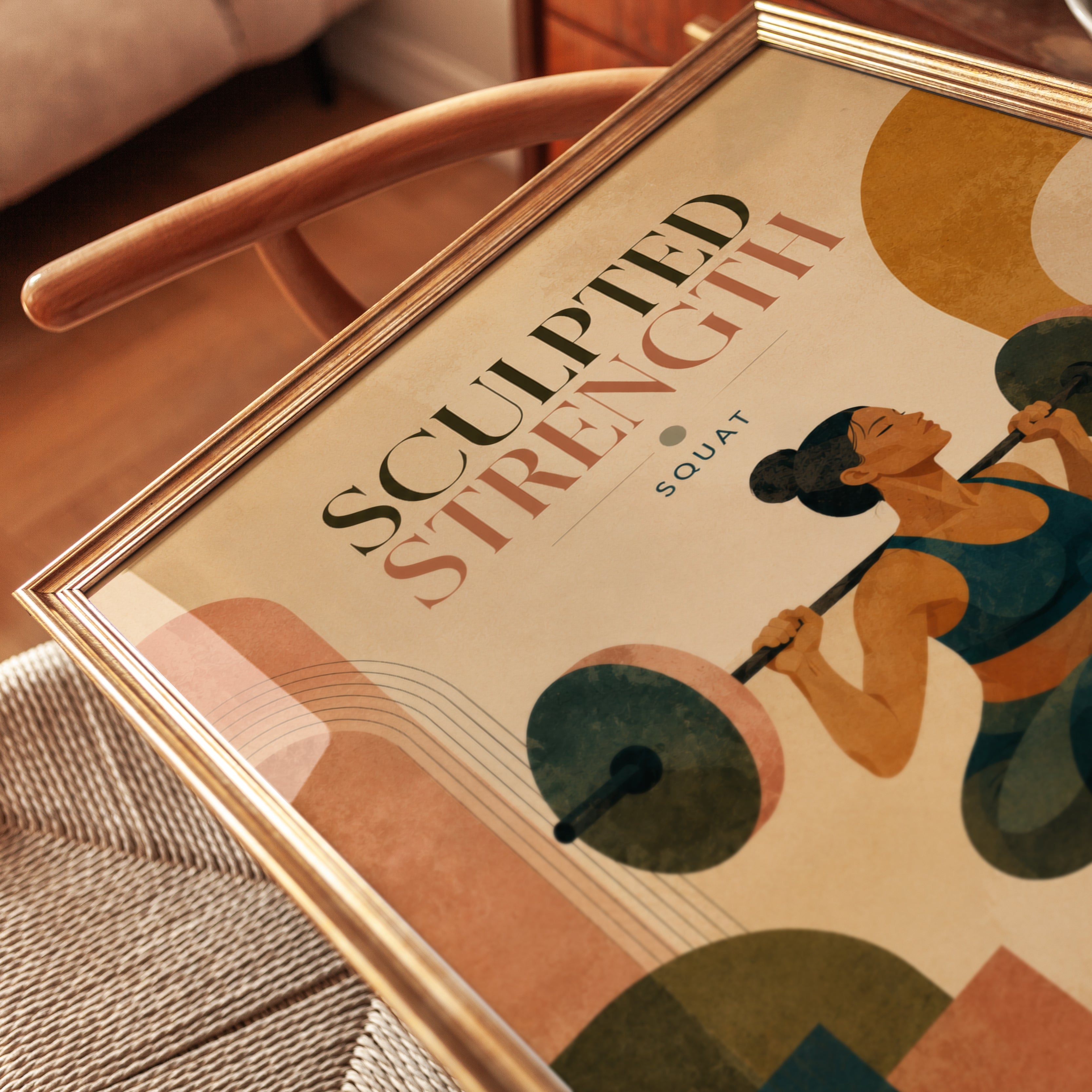 Sculpted Strength Squat Poster: Art Deco Fitness Wall Art - detail