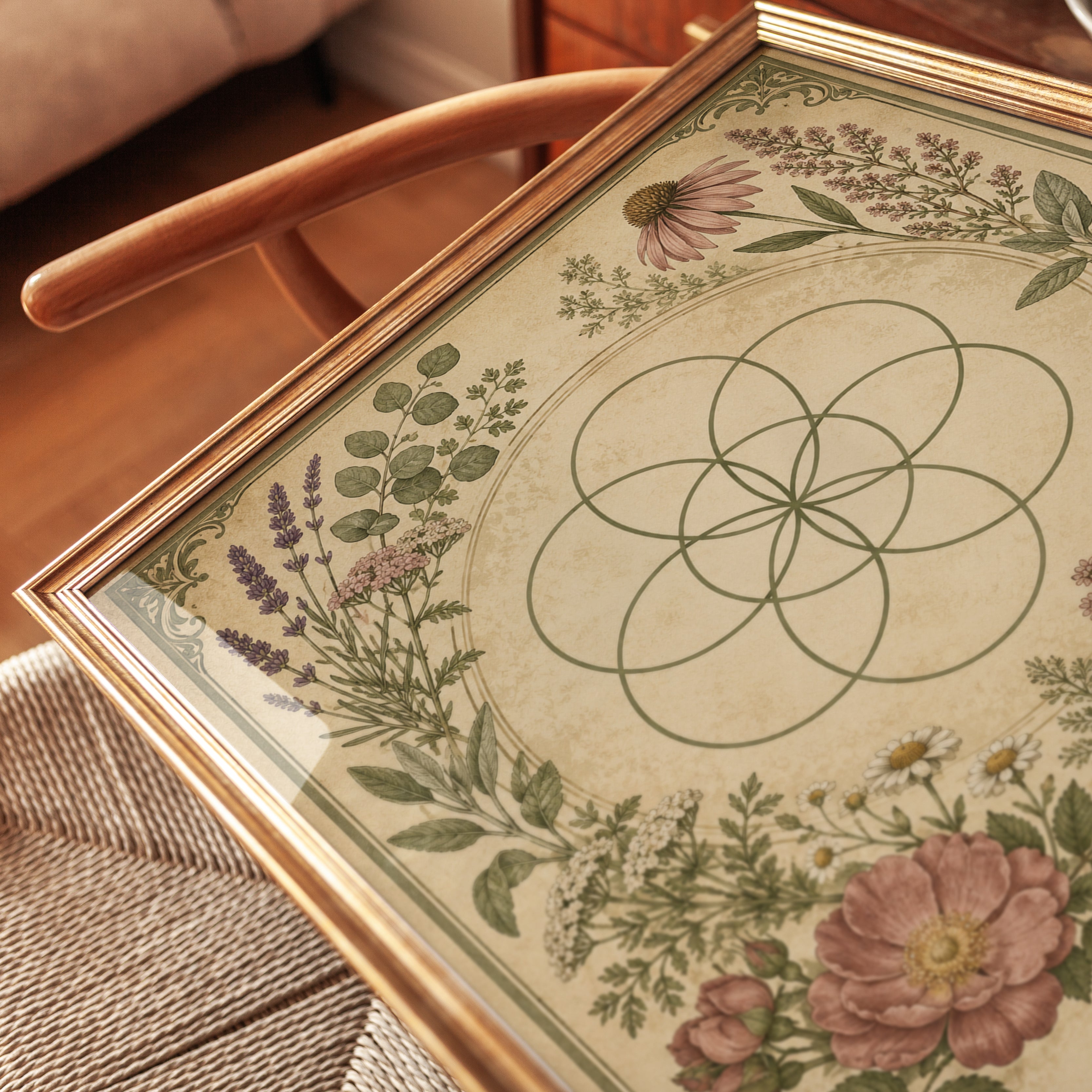 Seed of Life Botanical Print: Sacred Geometry with Wildflowers - detail