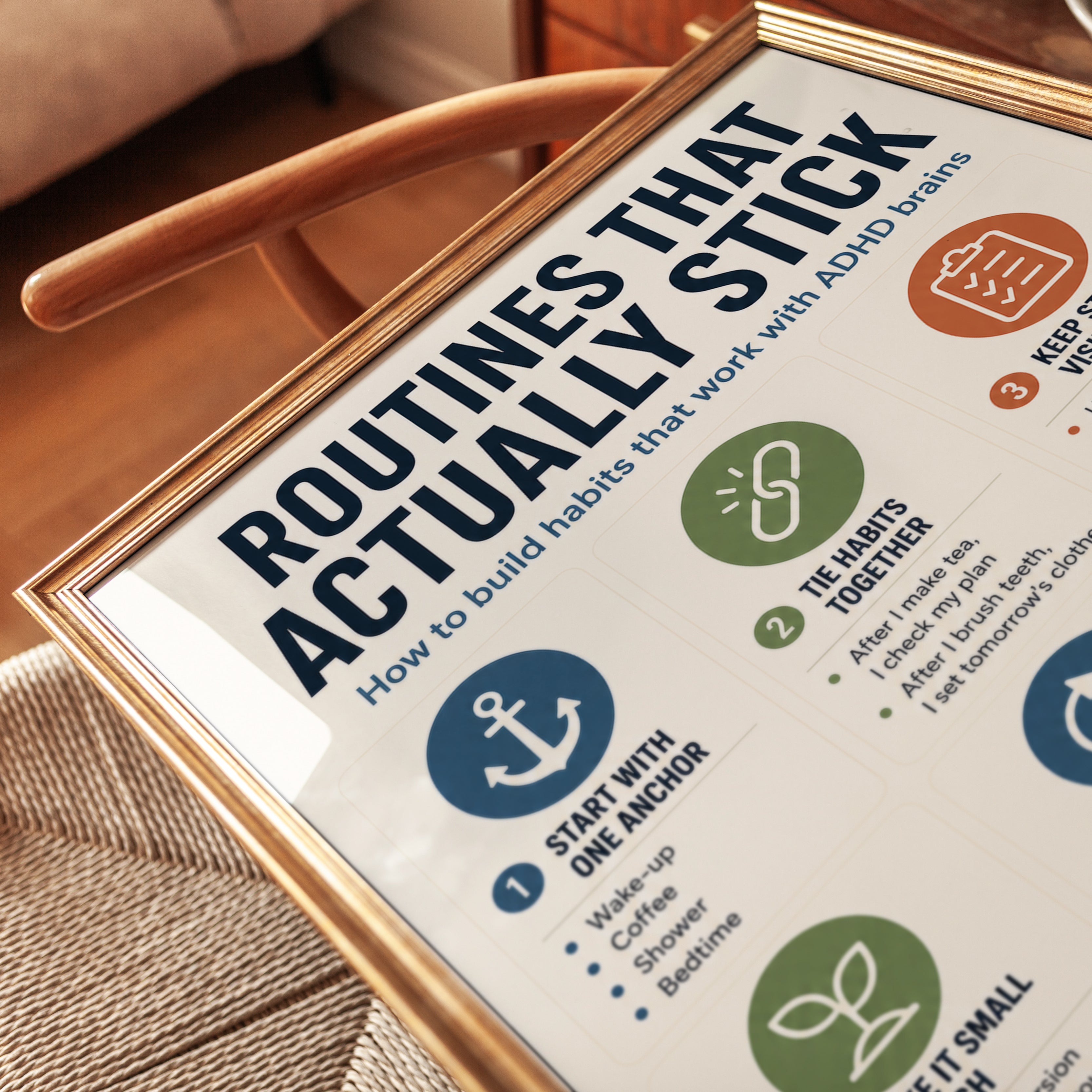 ADHD Habit Building Infographic Poster: Navy and Sage Design - detail