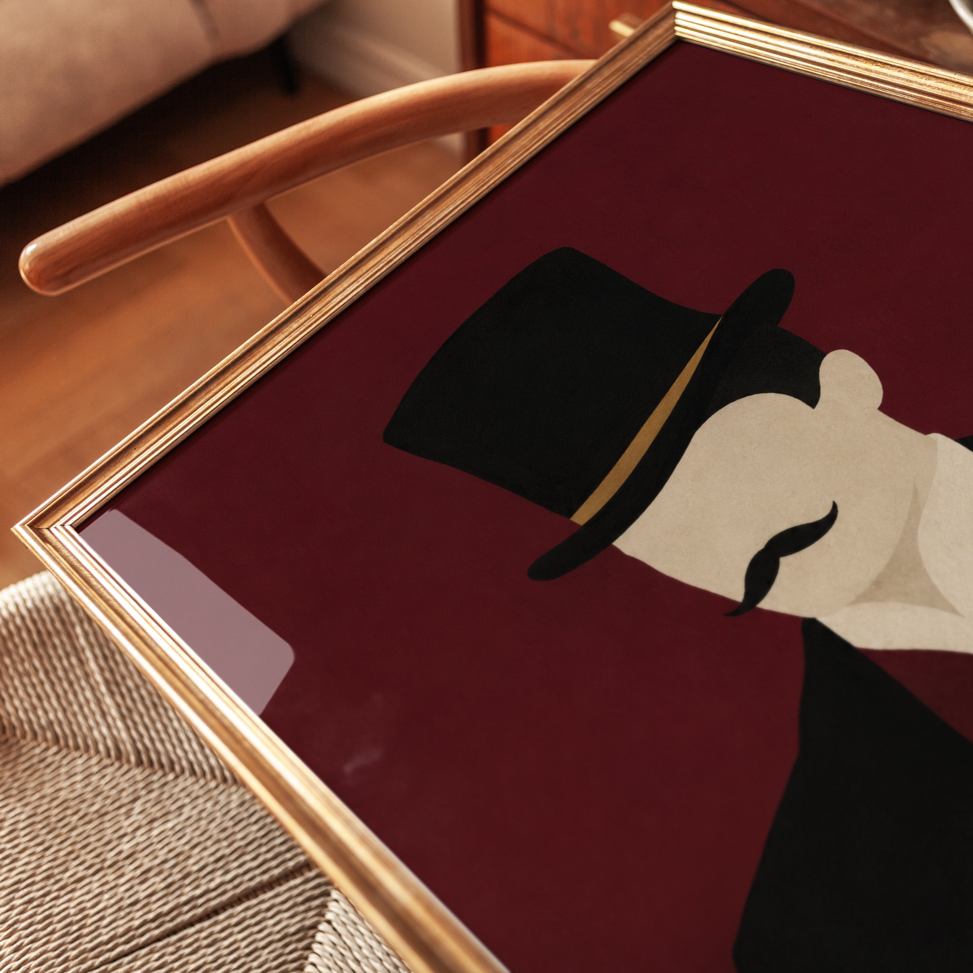 Victorian Gentleman With Top Hat: Minimalist Portrait Print - detail