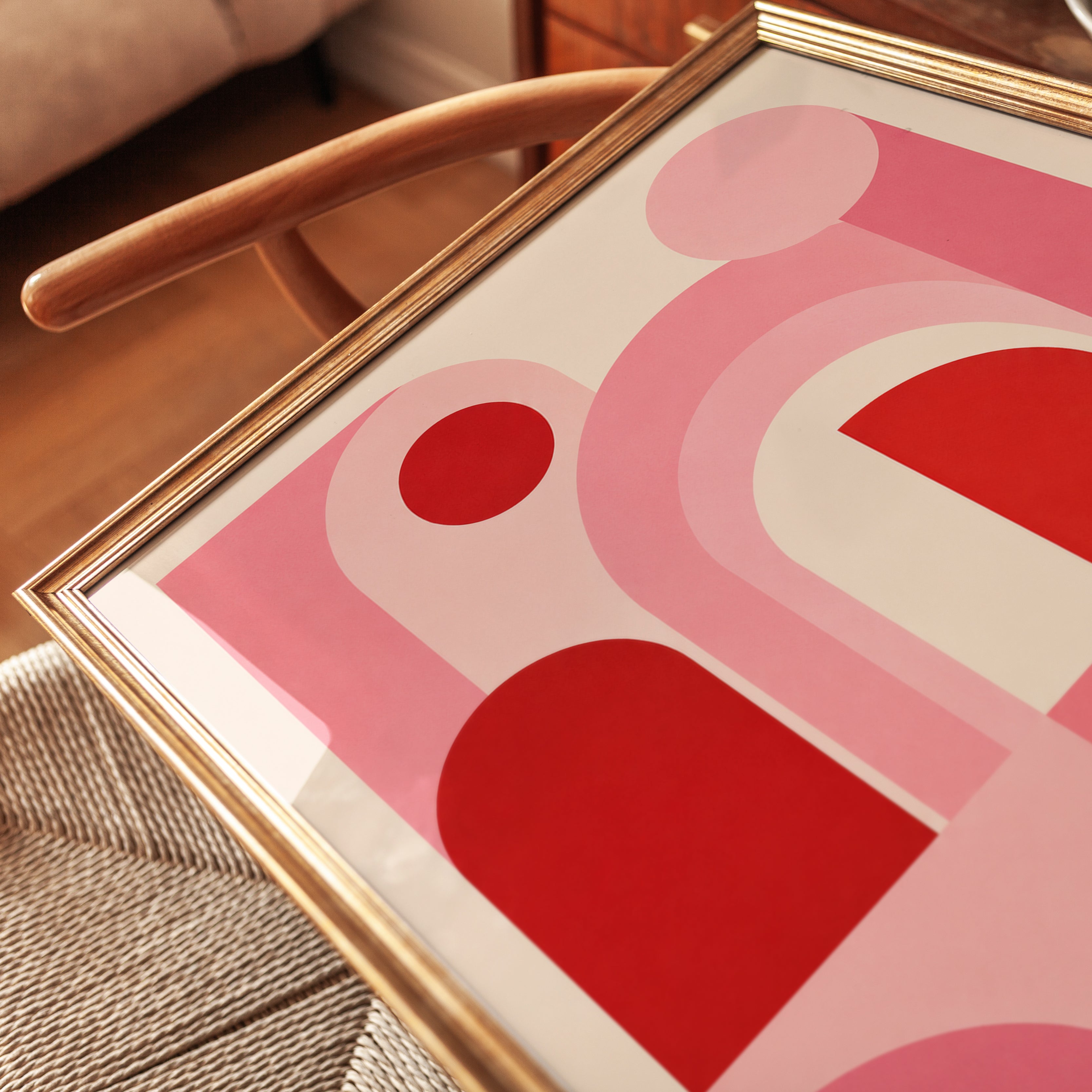 Geometric Abstract Print – Pink and Red Wall Art - detail