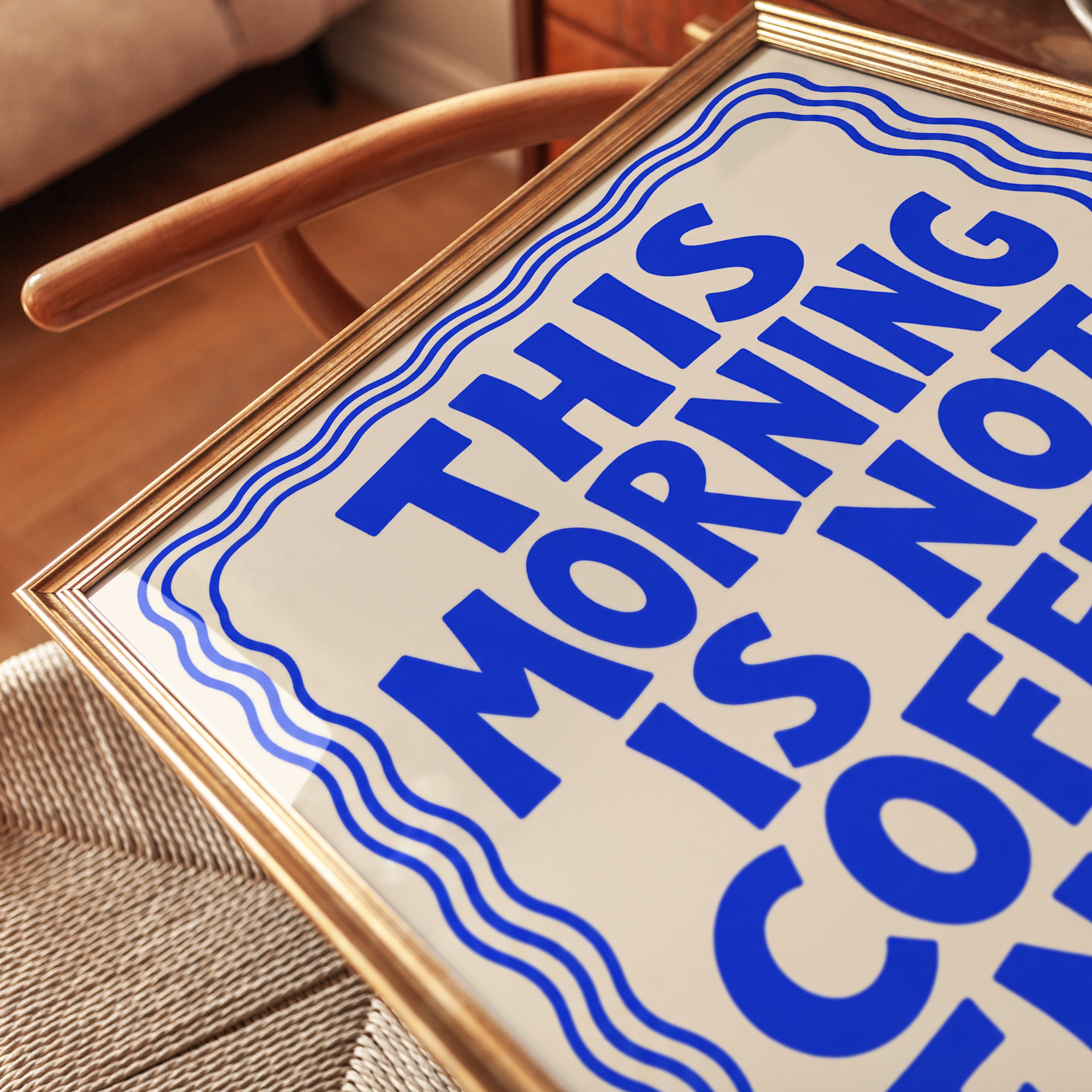 Coffee Typography Print: Bold Blue Lettering for Kitchen Walls - detail