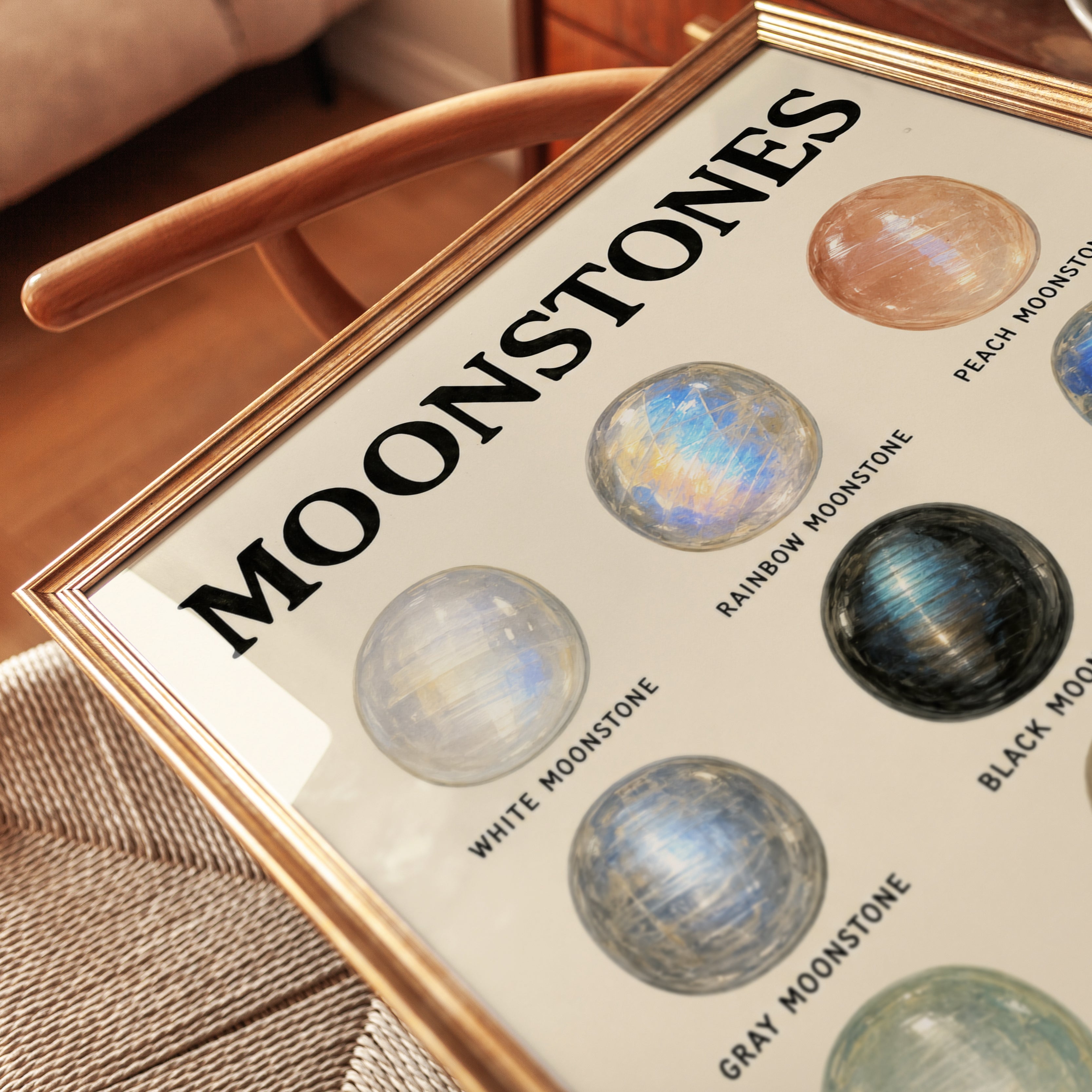 Moonstone Chart Print — Educational Gemstone Guide - detail