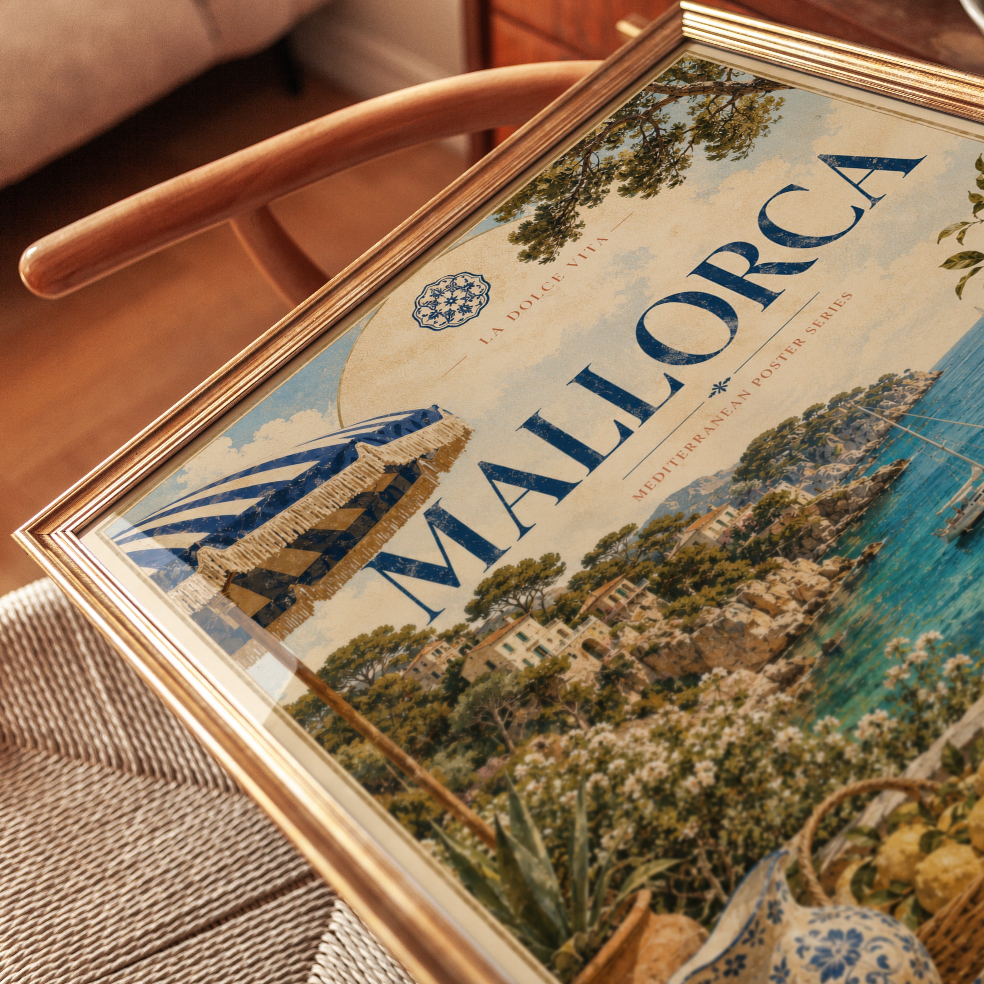 Mallorca Vintage Travel Poster — Mediterranean Coastal Print - detail