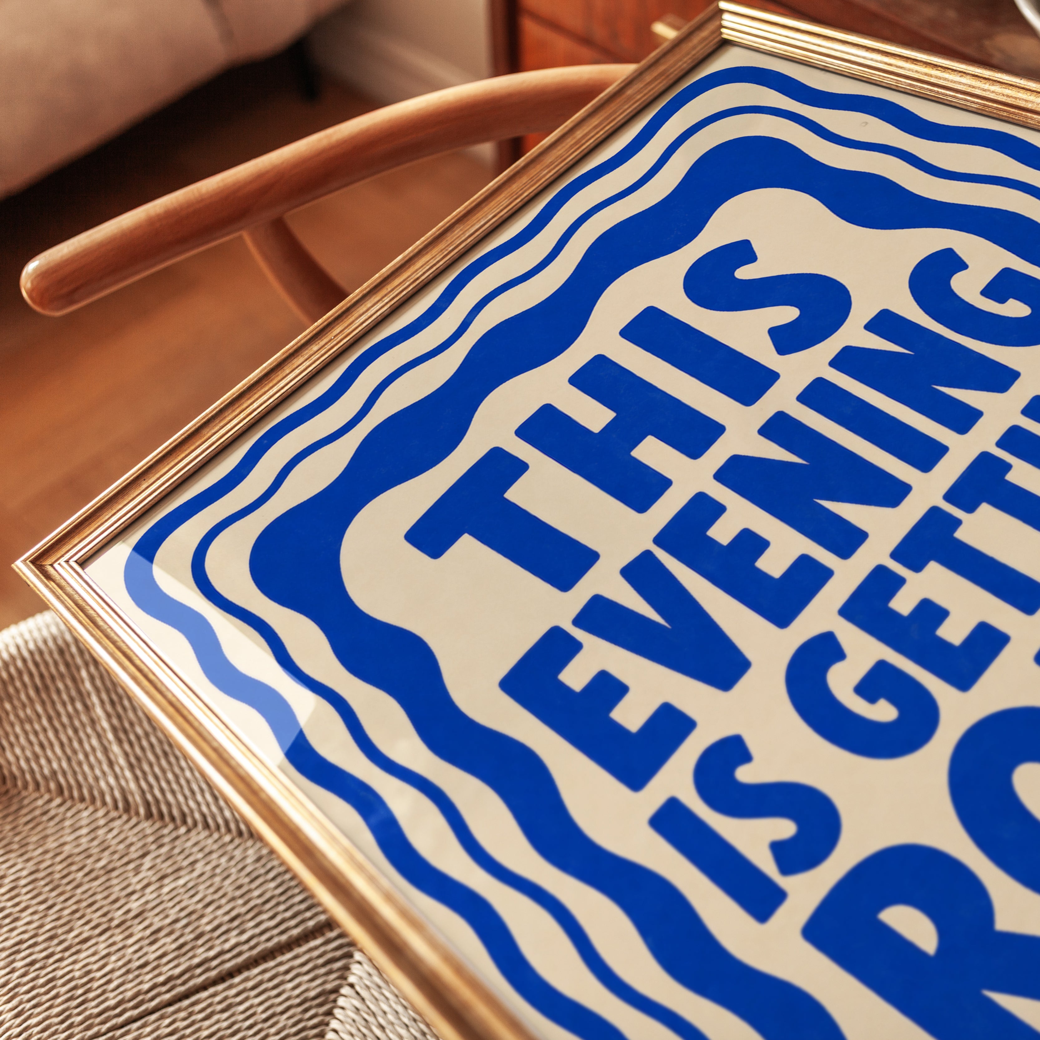 This Evening Is Getting Robey Typography Poster: Blue Wavy Border - detail