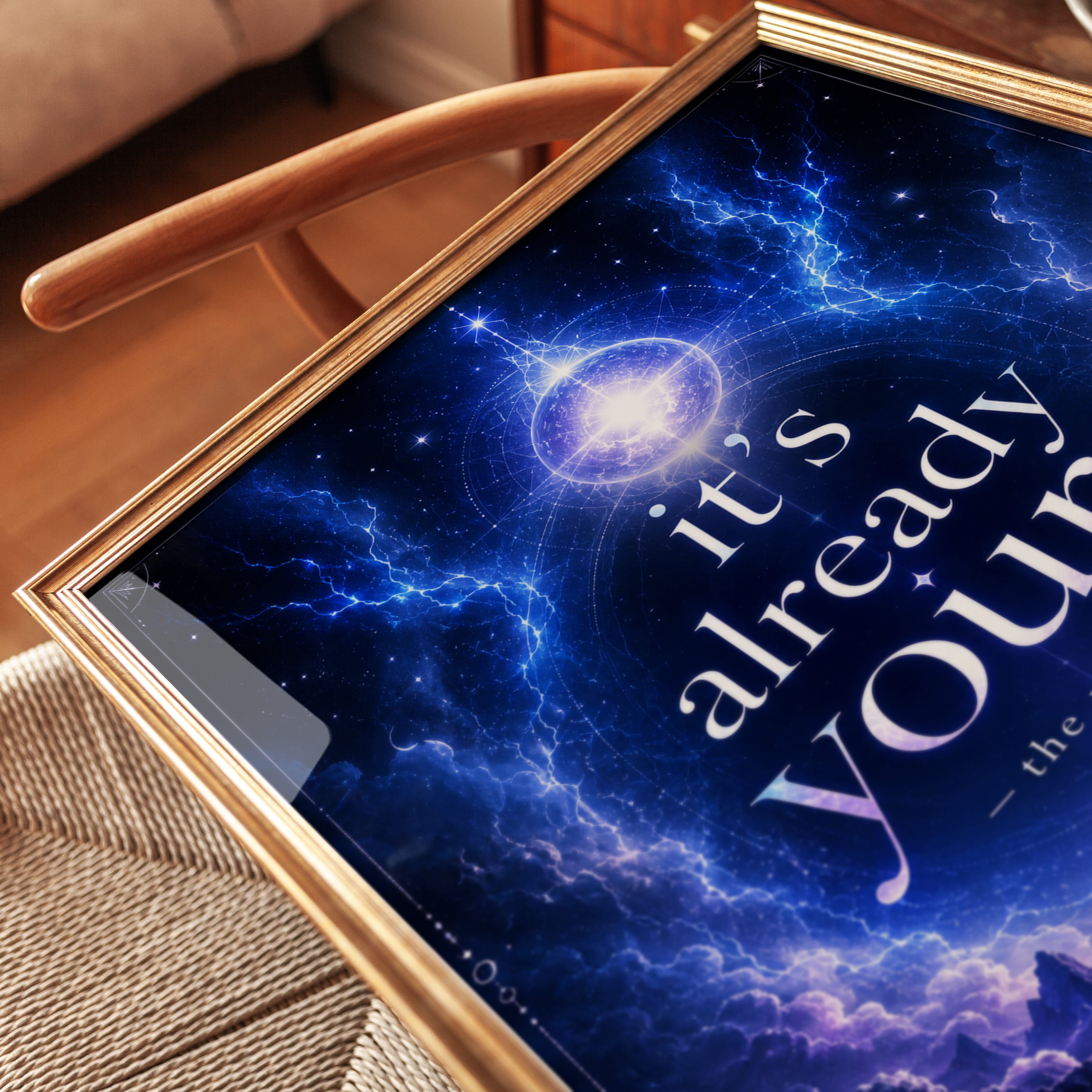 Celestial Motivational Print — Cosmic Lightning & Stars - detail