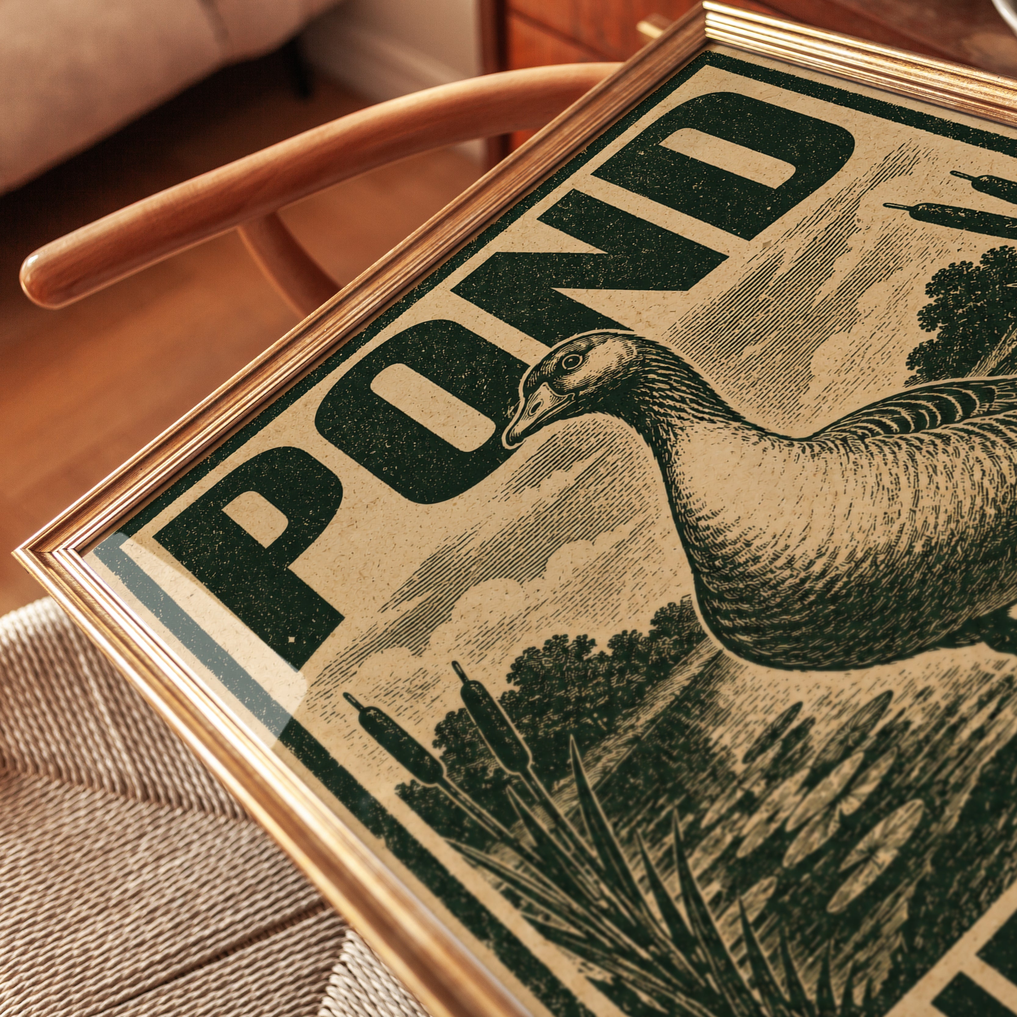 Pond Supervisor Goose Print: Vintage Woodcut Style Poster - detail