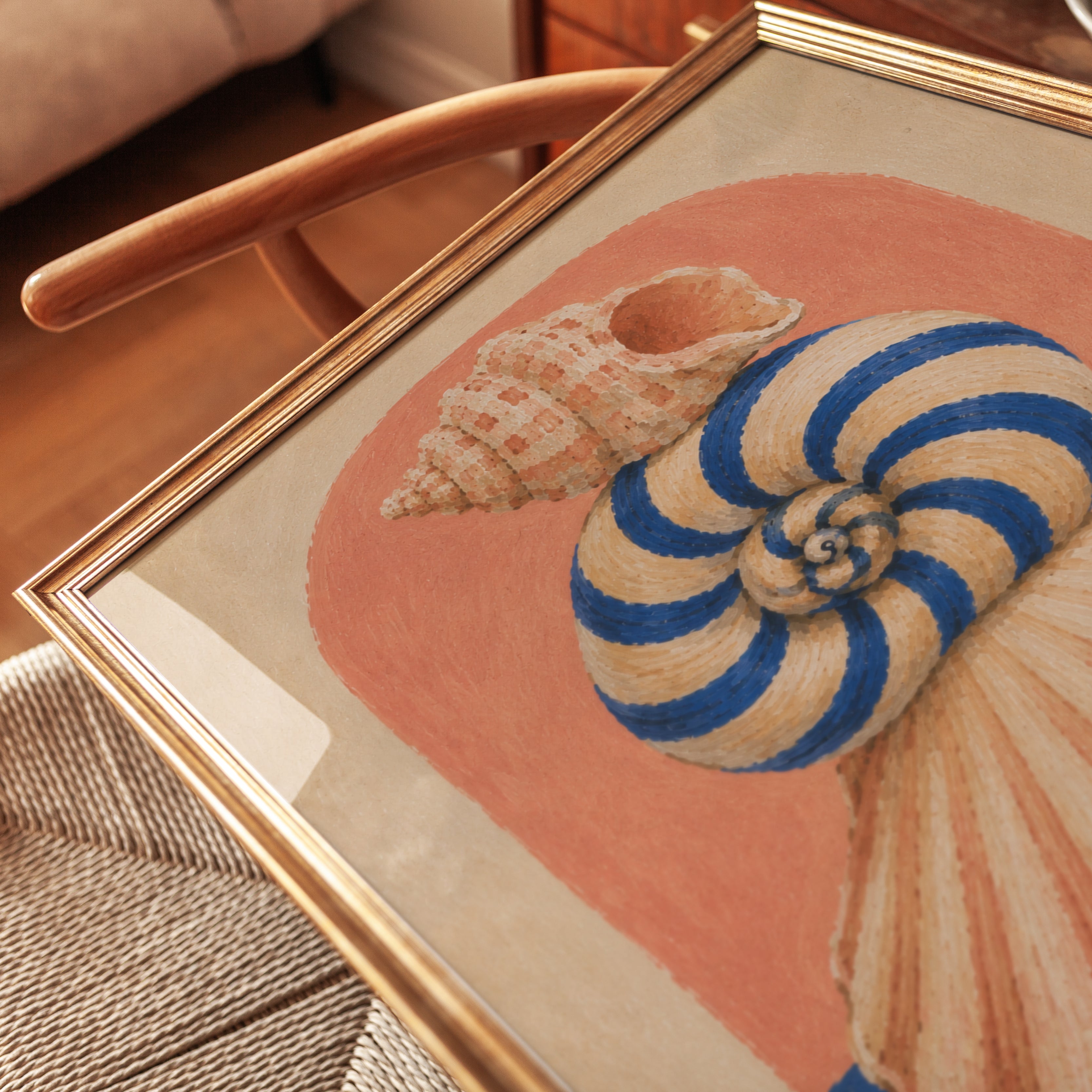 Seashell Nautilus Conch Scallop Print - detail