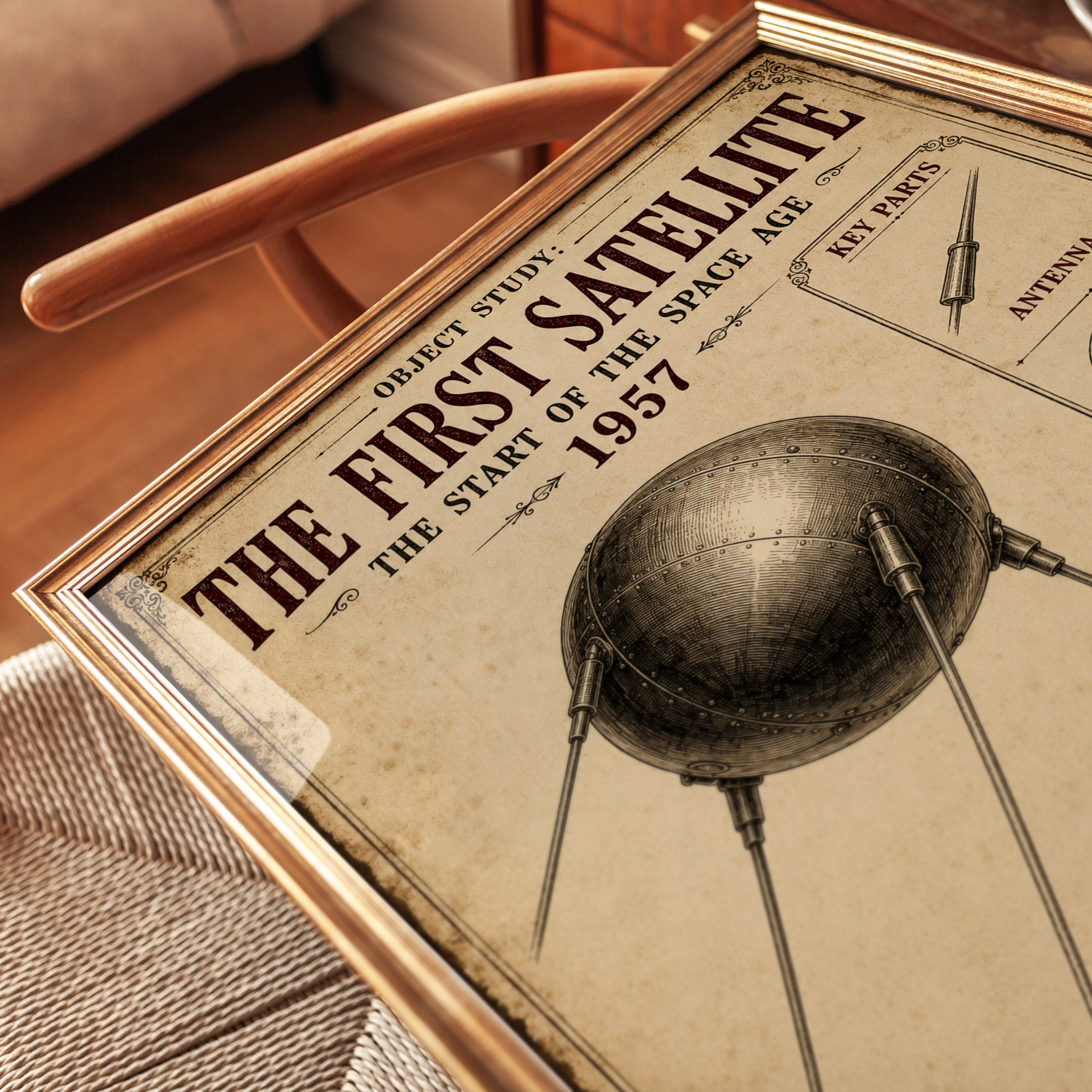 Sputnik Satellite Poster — Vintage Space Age Educational Print - detail