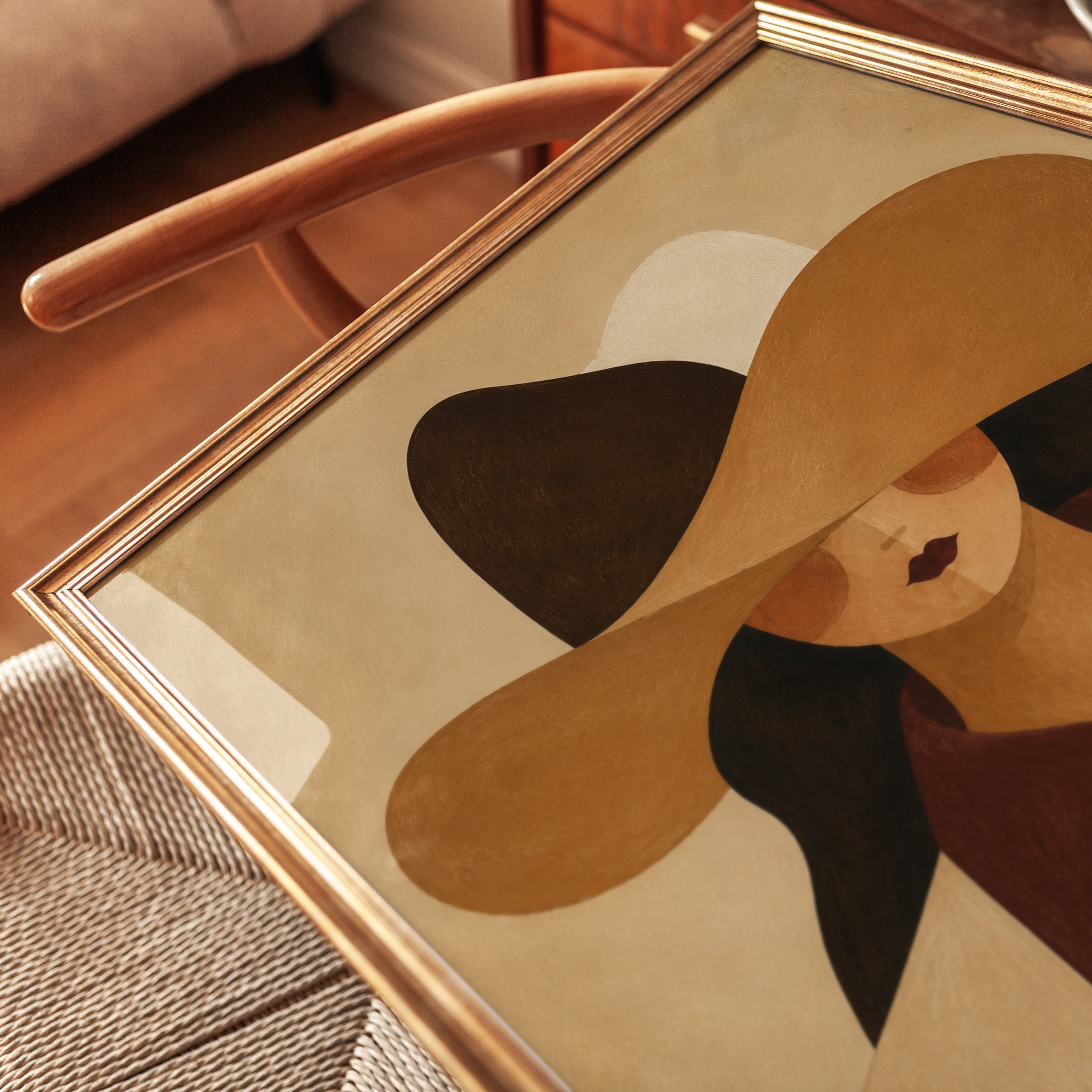 Woman in Hat Wall Art – Minimalist Portrait Print - detail