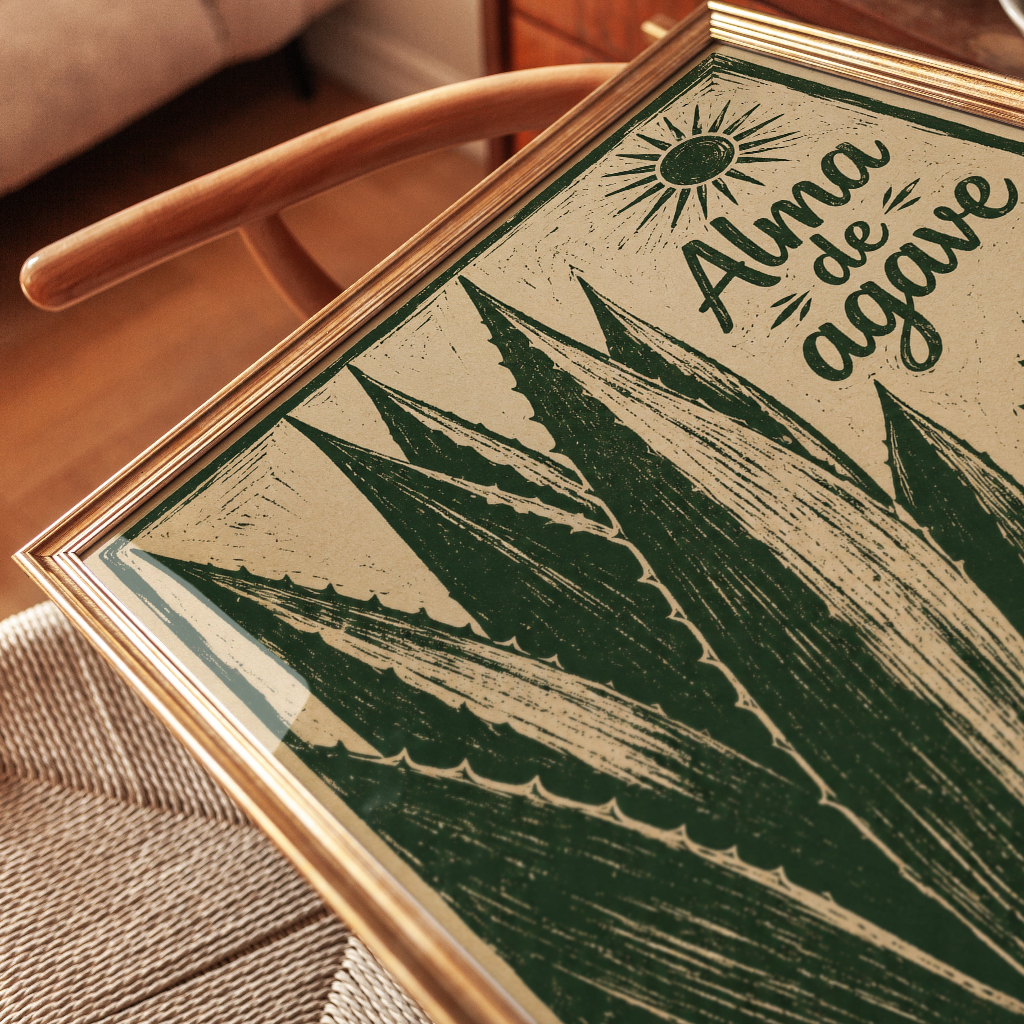 Agave Print – Botanical Linocut Wall Art - detail