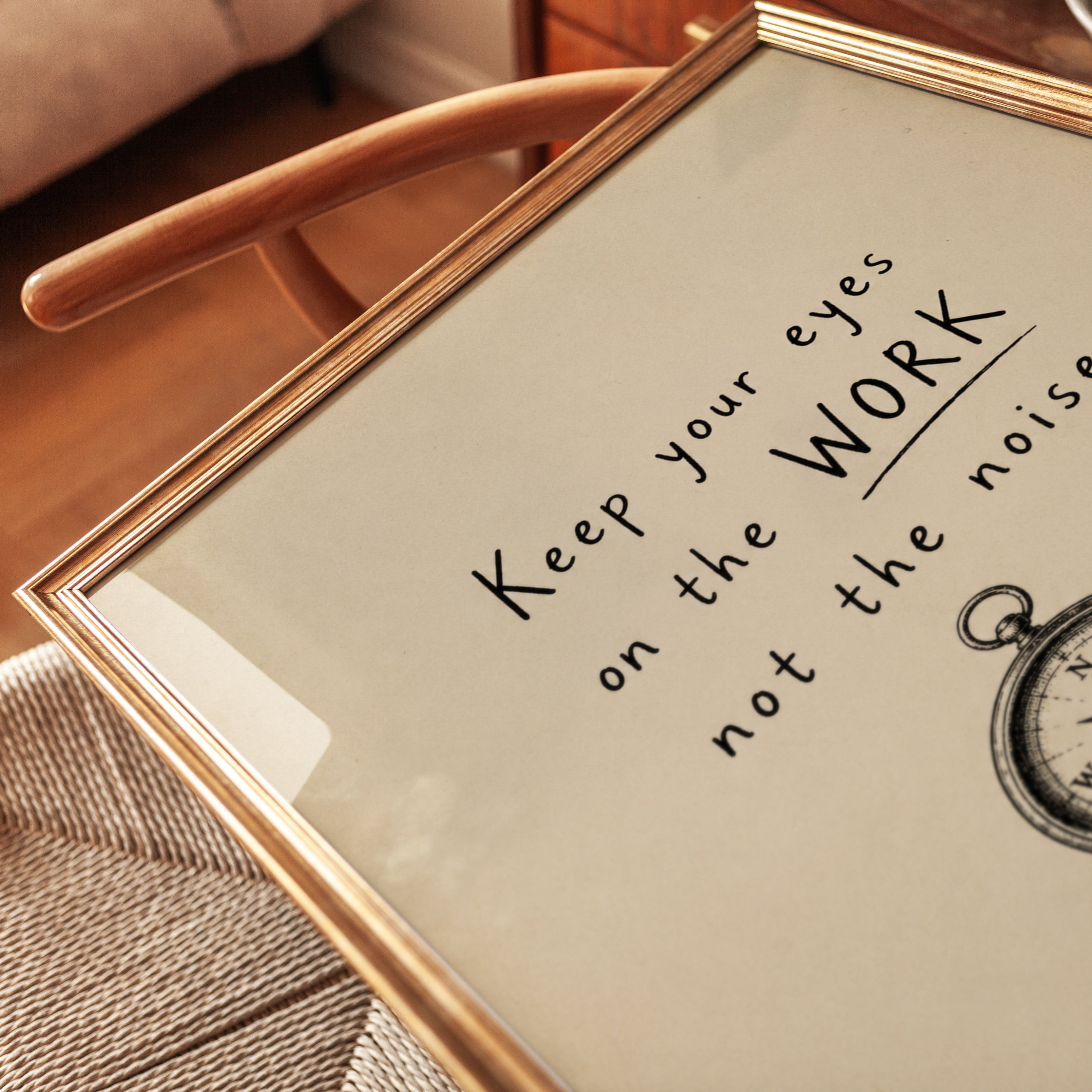 Keep Your Eyes on the Work Motivational Print: Vintage Compass - detail
