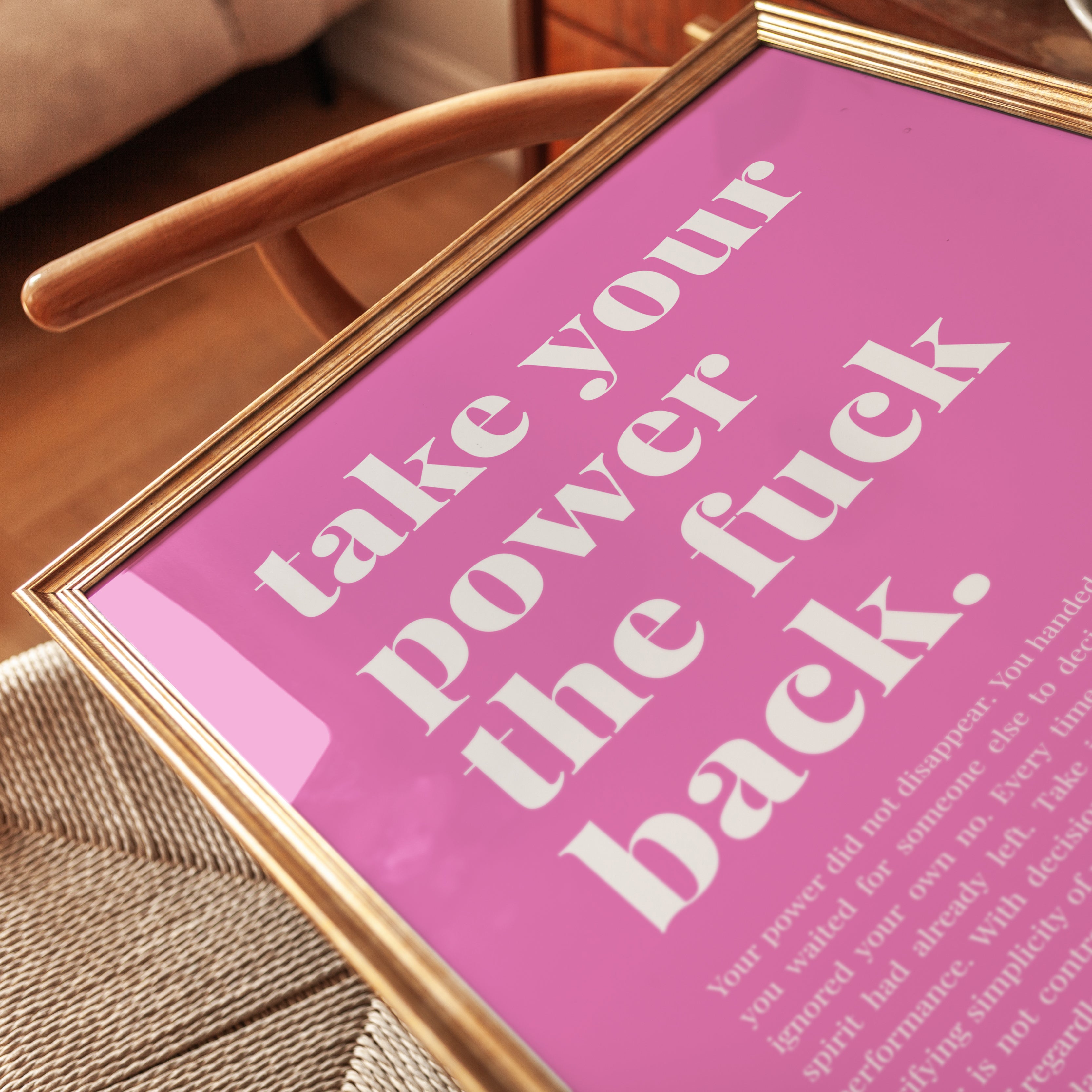 Take Your Power Back: Pink Empowerment Typography Wall Art - detail