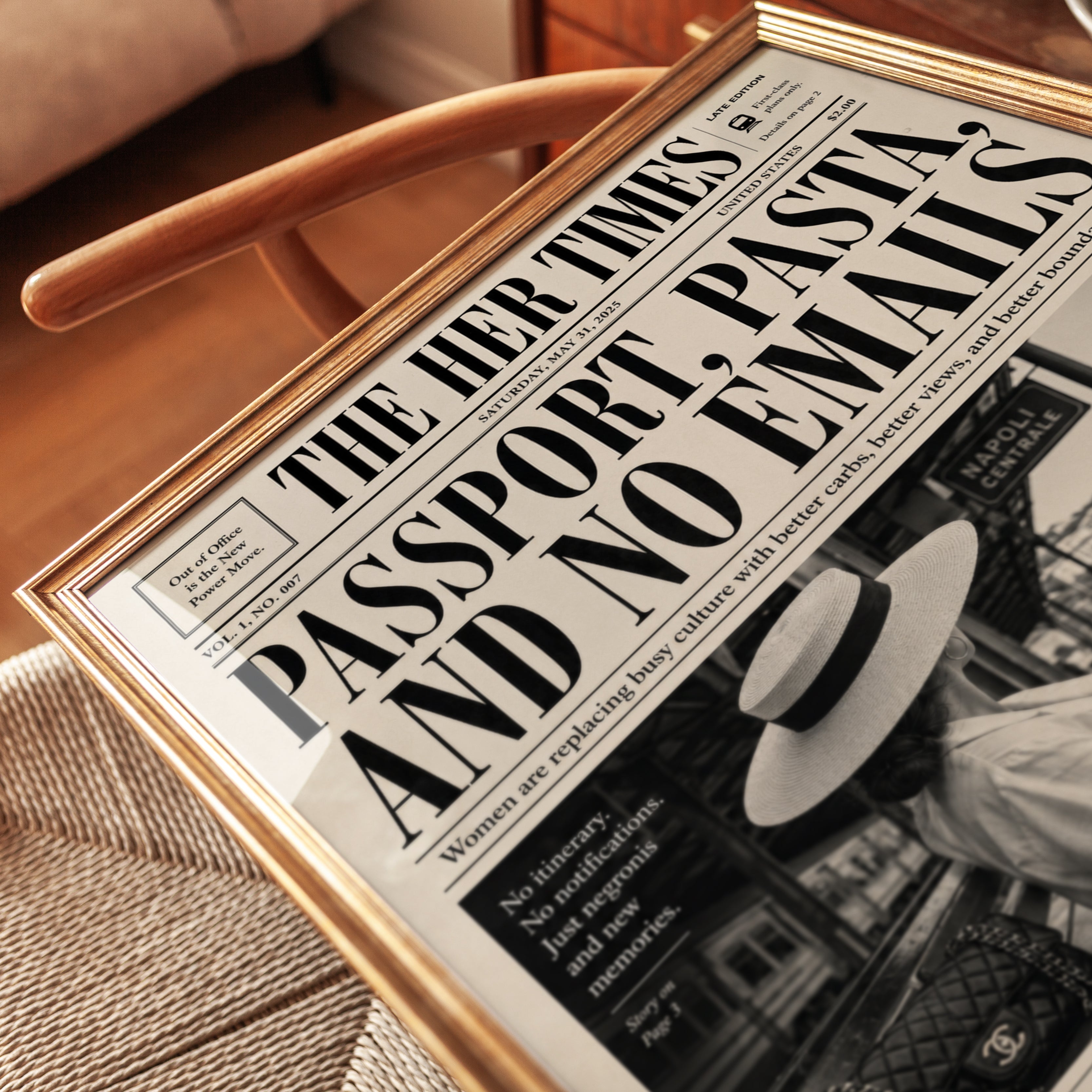 Travel Wall Art: Vintage Newspaper Style - detail