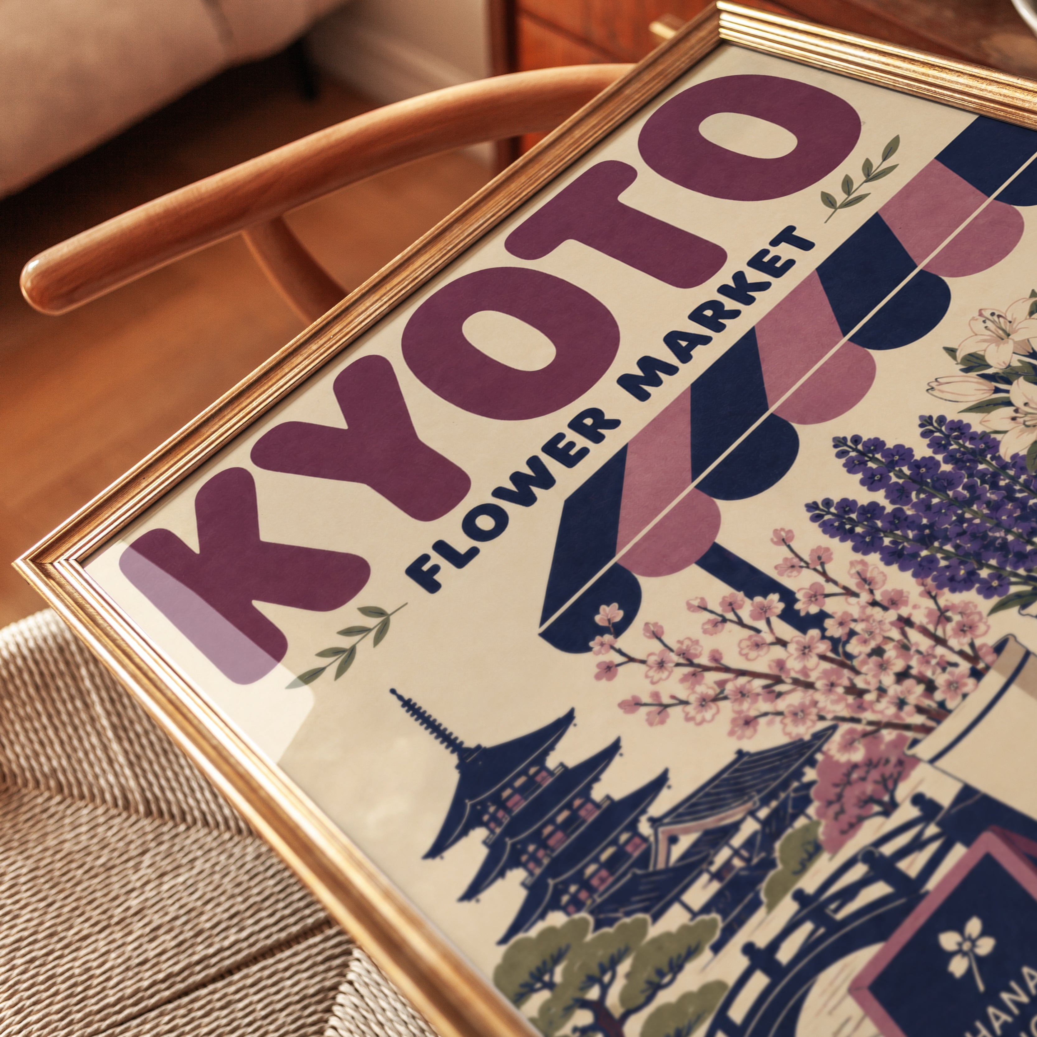 Kyoto Flower Market Print: Vintage Japanese Travel Poster Art - detail