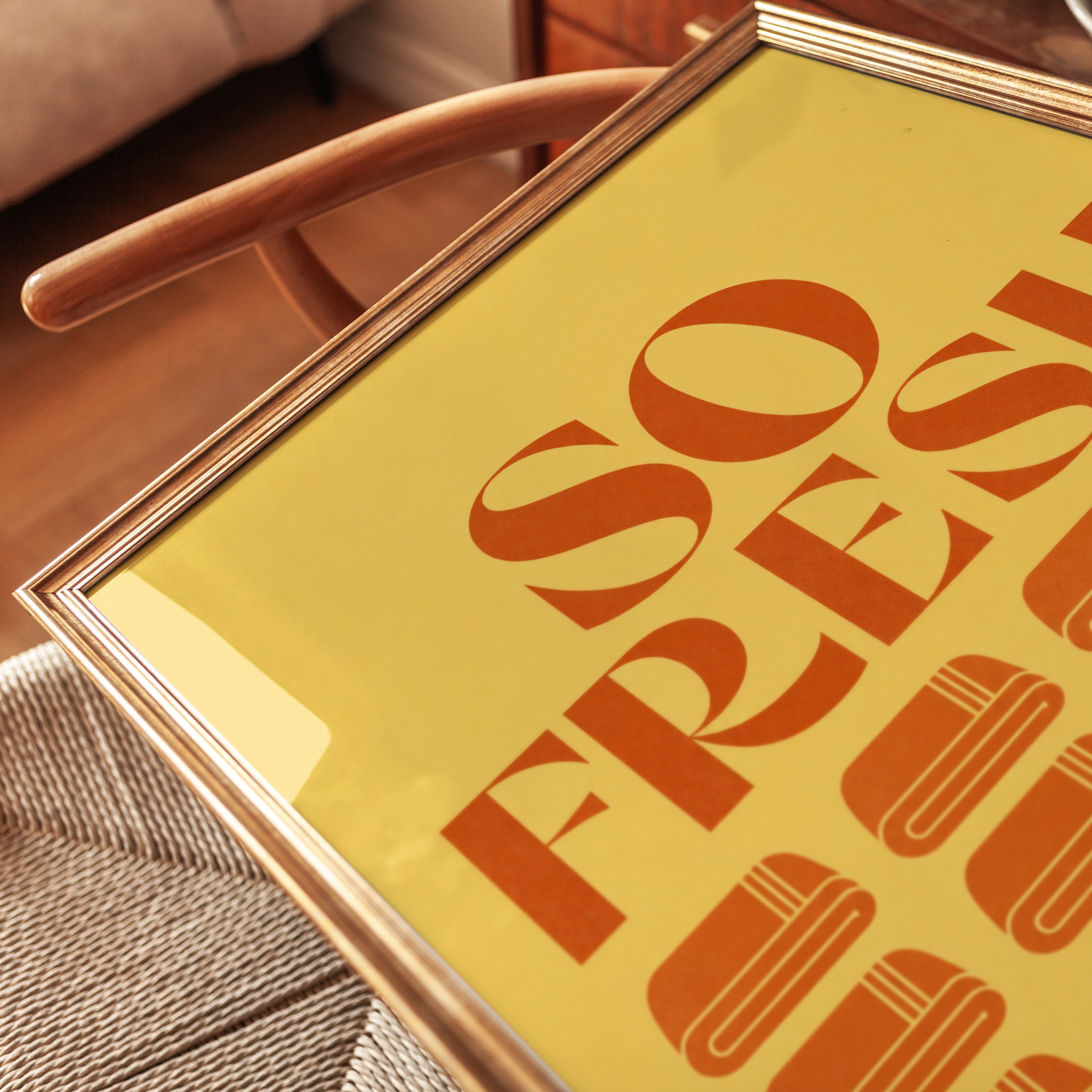 So Fresh Burger Print: Retro 70s Kitchen Decor (Yellow Orange Palette) - detail