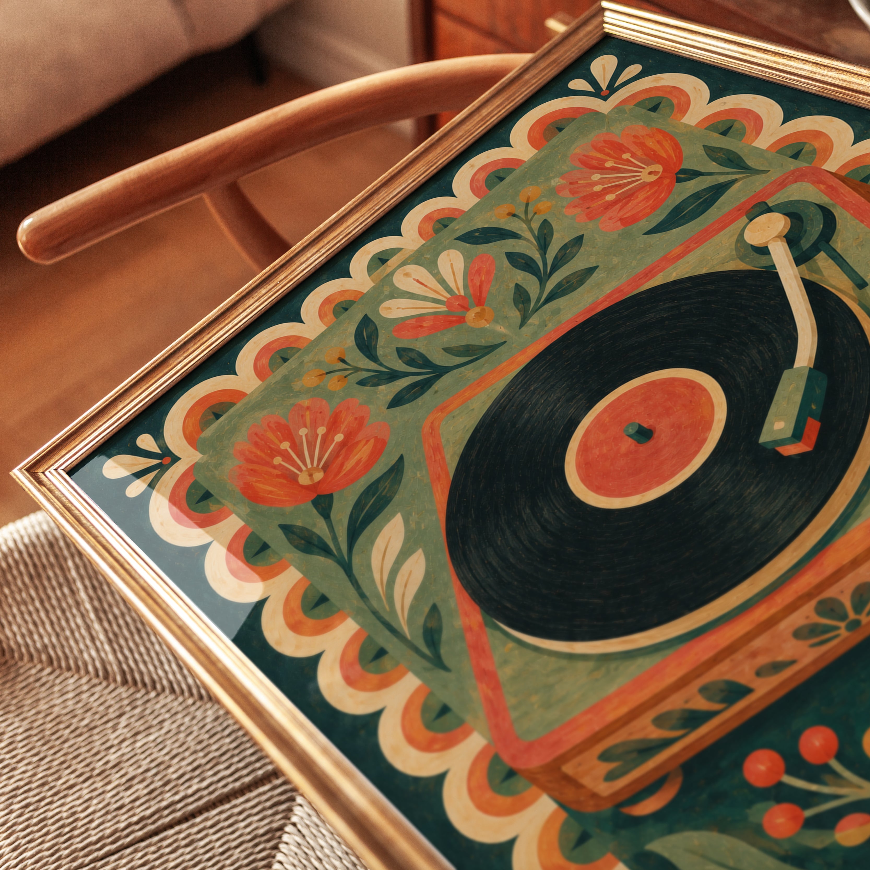 Folk Art Record Player – Retro Vinyl Wall Art - detail