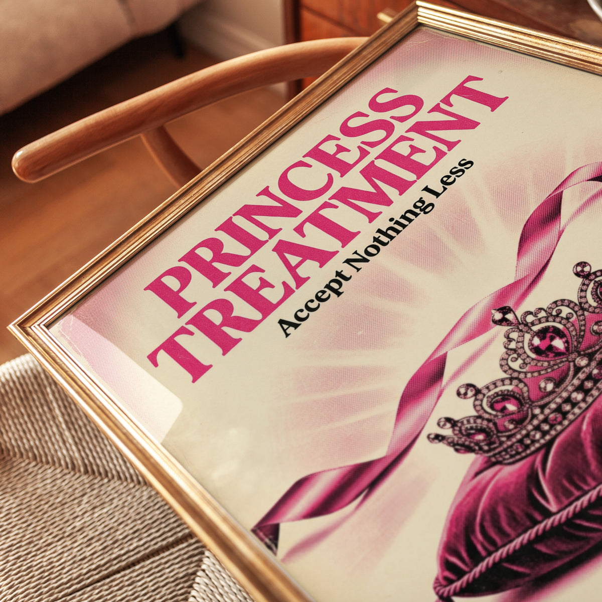 Princess Treatment Motivational Poster: Pink Crown Wall Art - detail