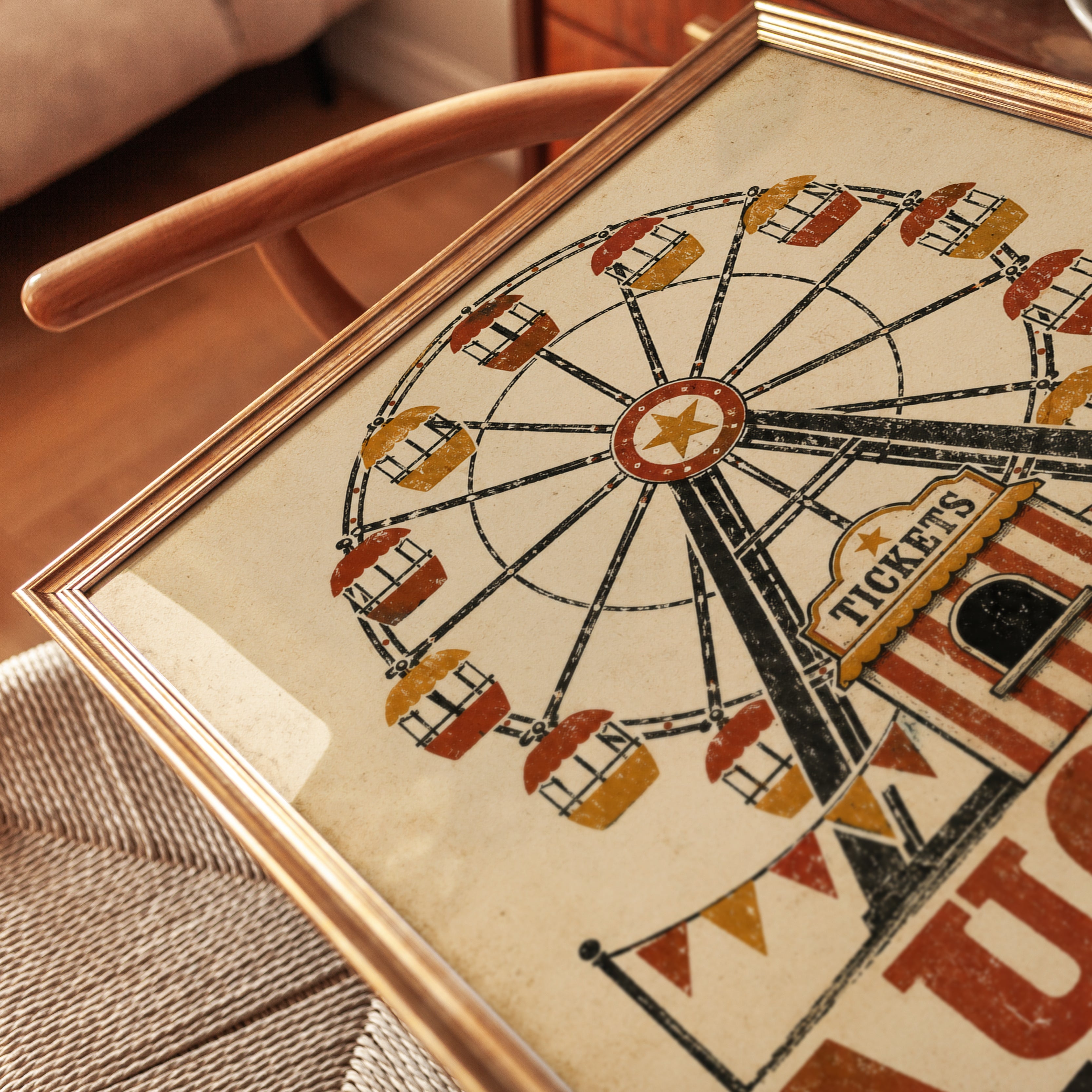 Vintage Fair Poster – Ferris Wheel Wall Art - detail