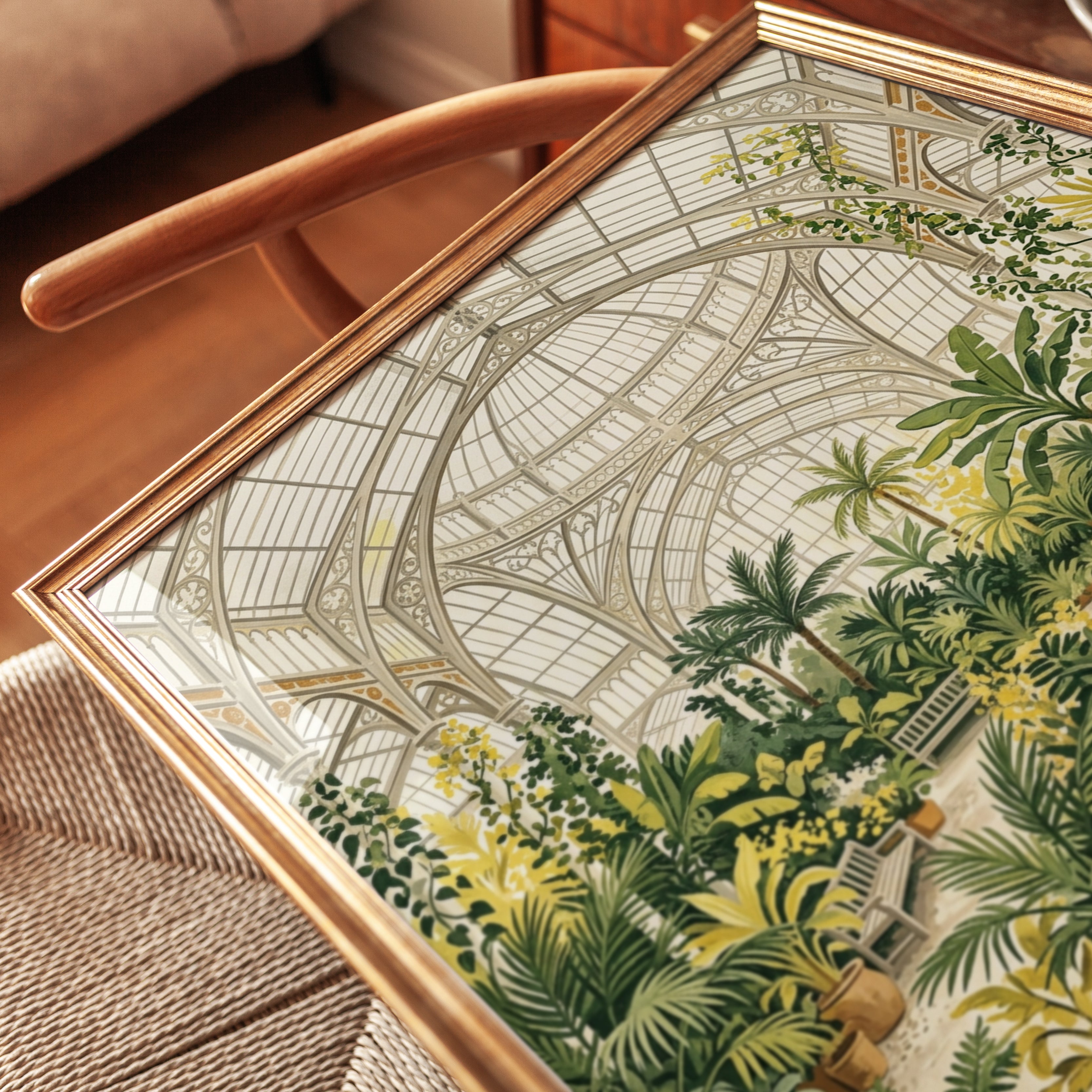Victorian Conservatory Botanical Print: Green and Yellow Garden - detail