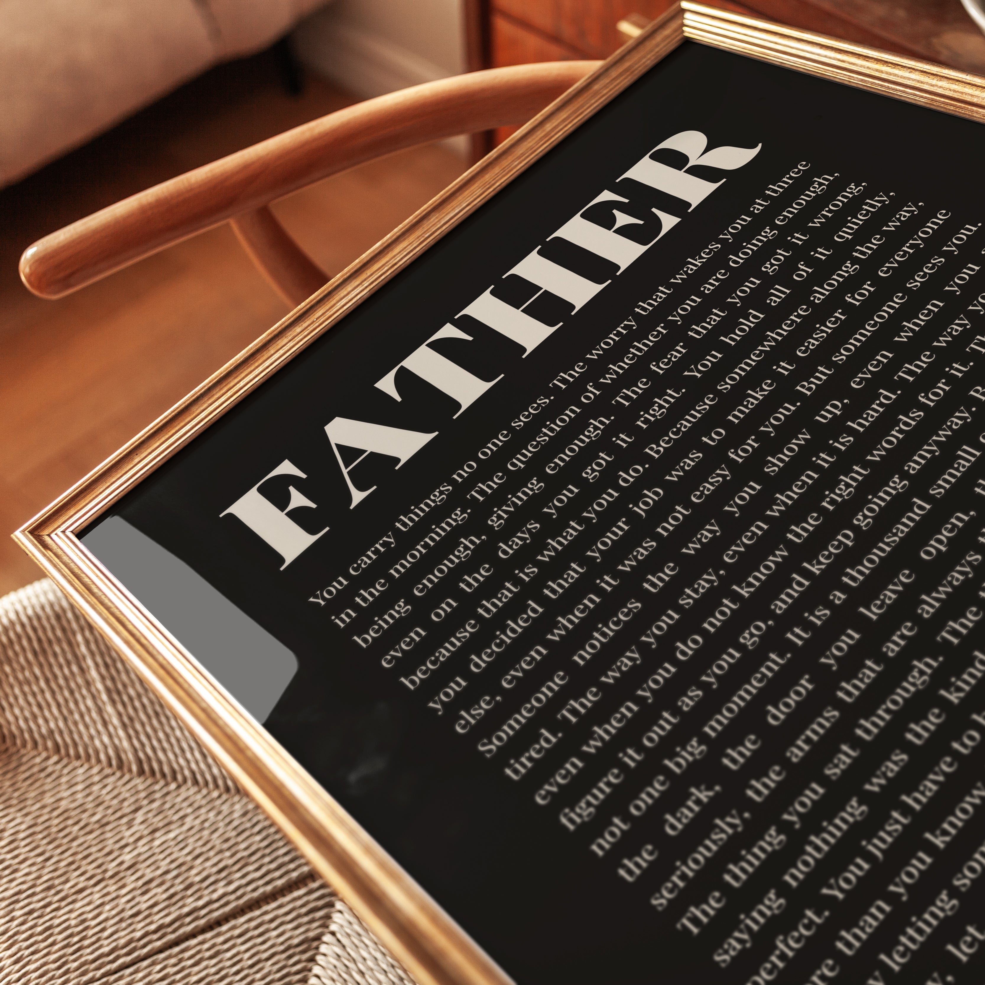 Father Typography Print: Heartfelt Black and White Wall Art - detail