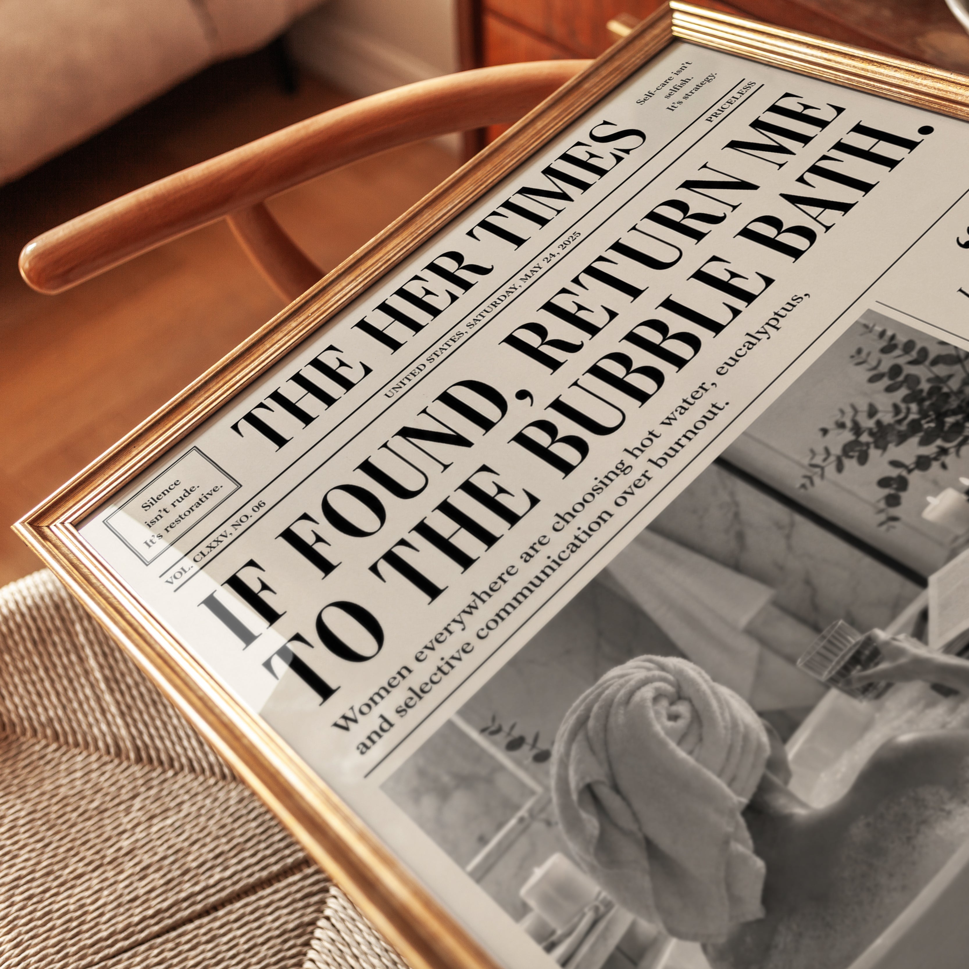 Vintage Newspaper Bathroom Print - detail