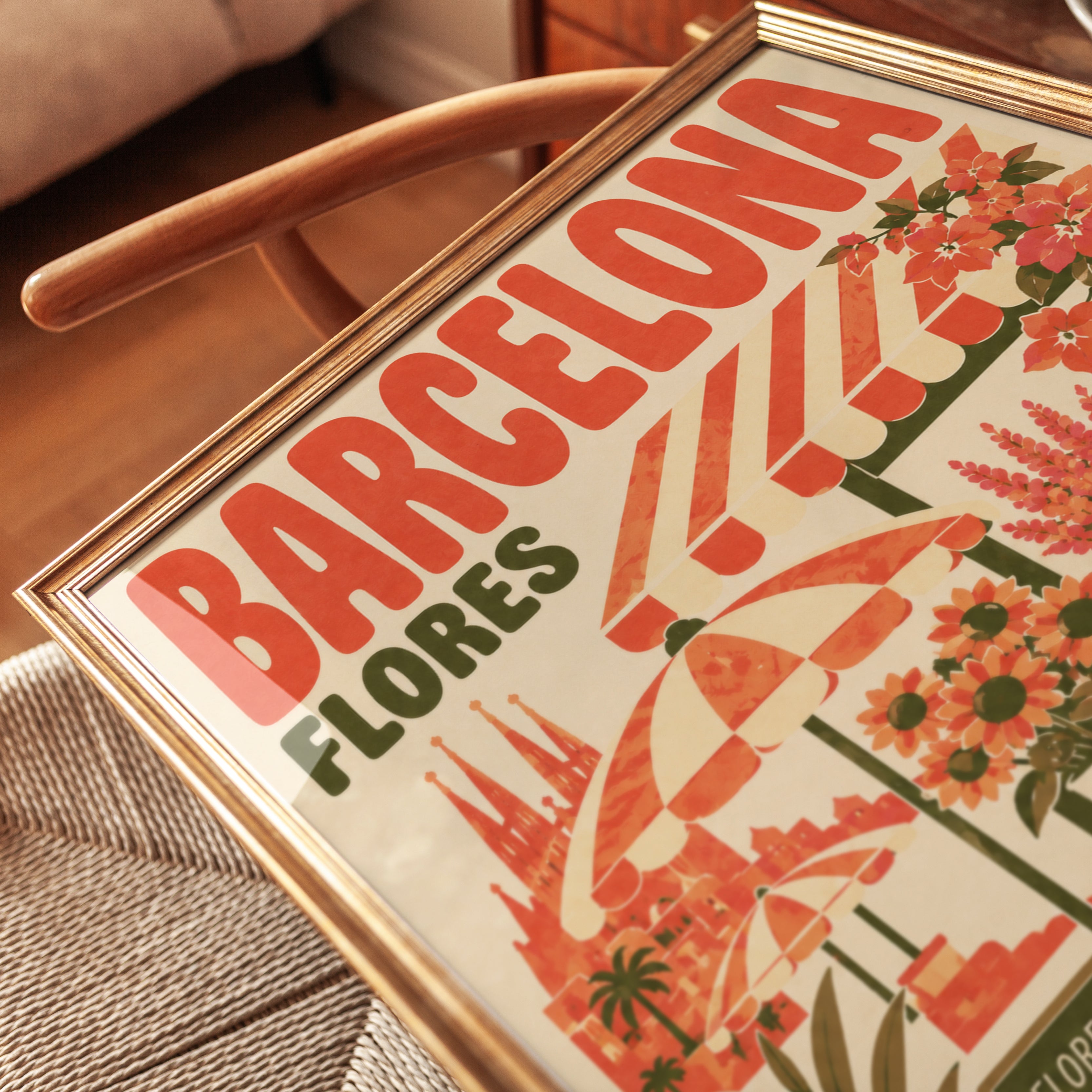 Vintage Travel Poster: Barcelona Flower Market - detail