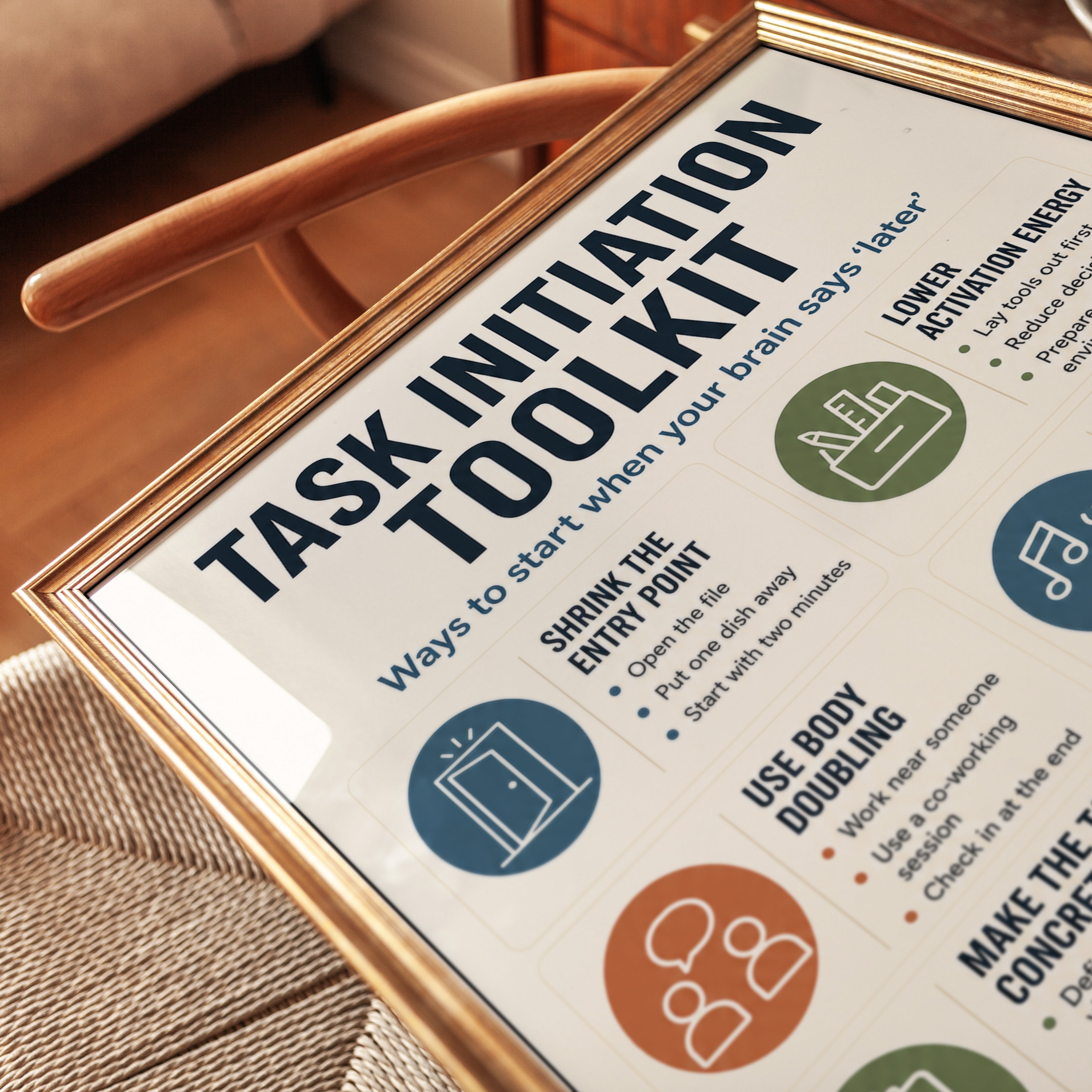 Task Initiation Toolkit Poster: Productivity Guide Wall Art - detail