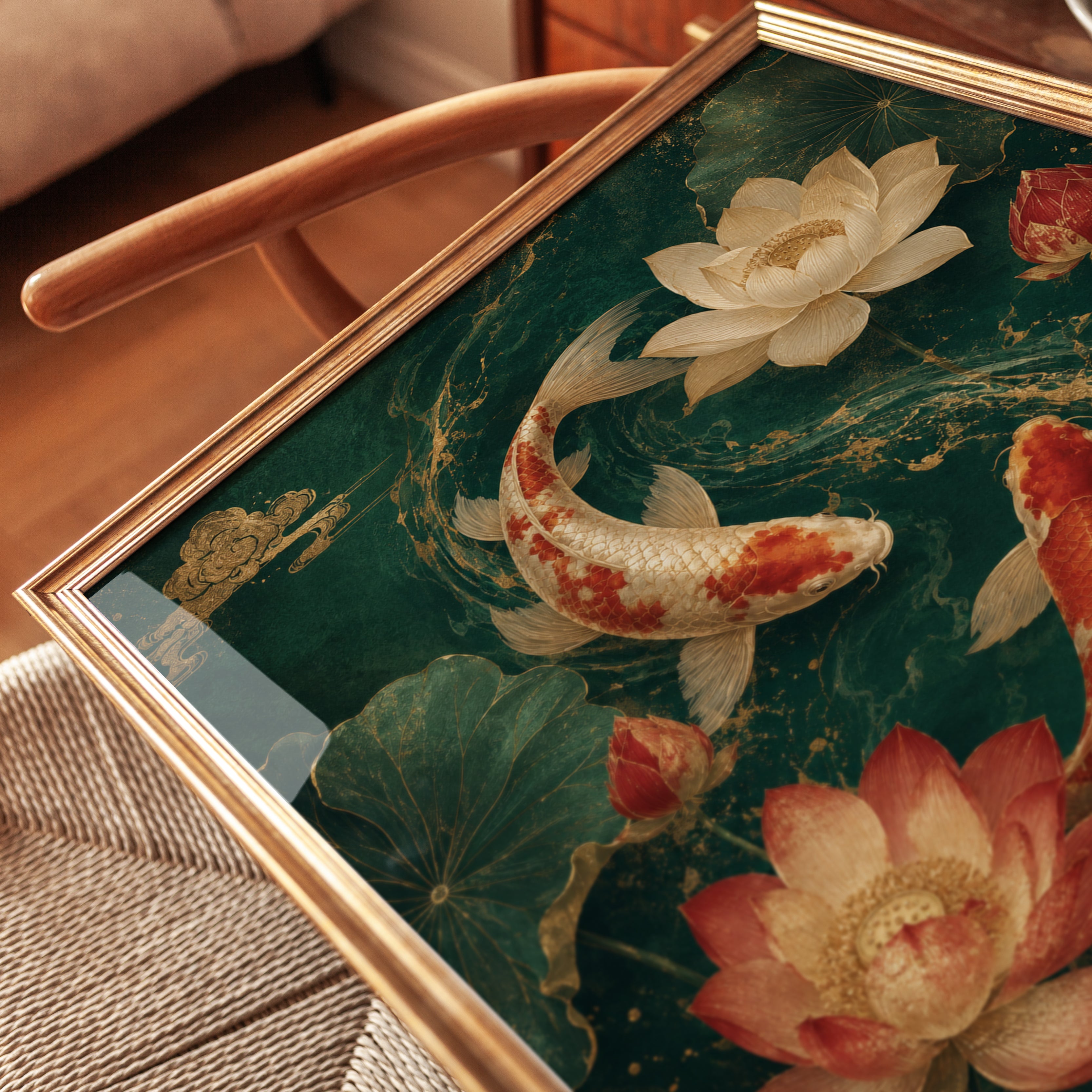 Koi Fish Wall Art – Lotus Flower Print - detail