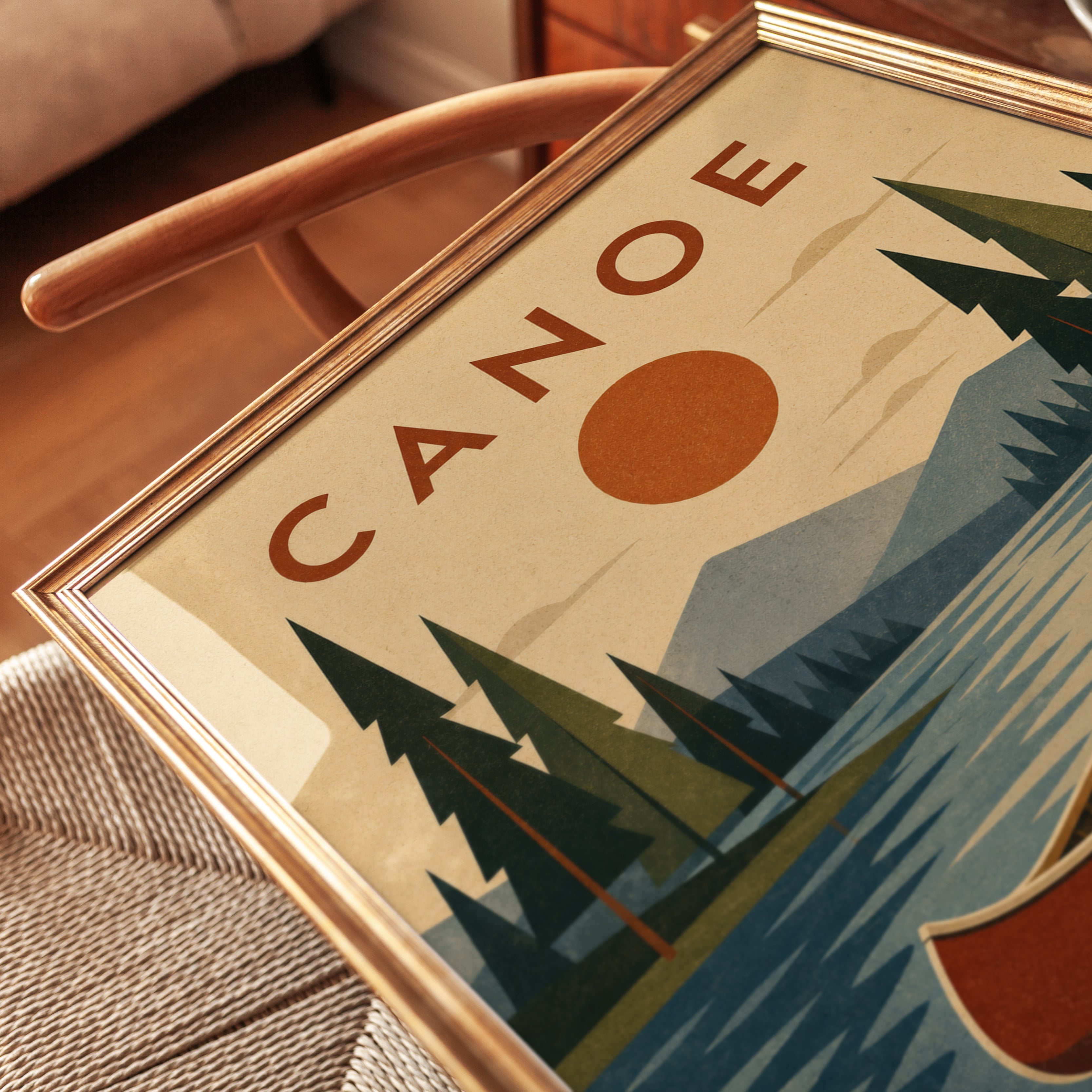 Canoe Vintage Travel Poster: Retro Lake Wilderness Art Print - detail