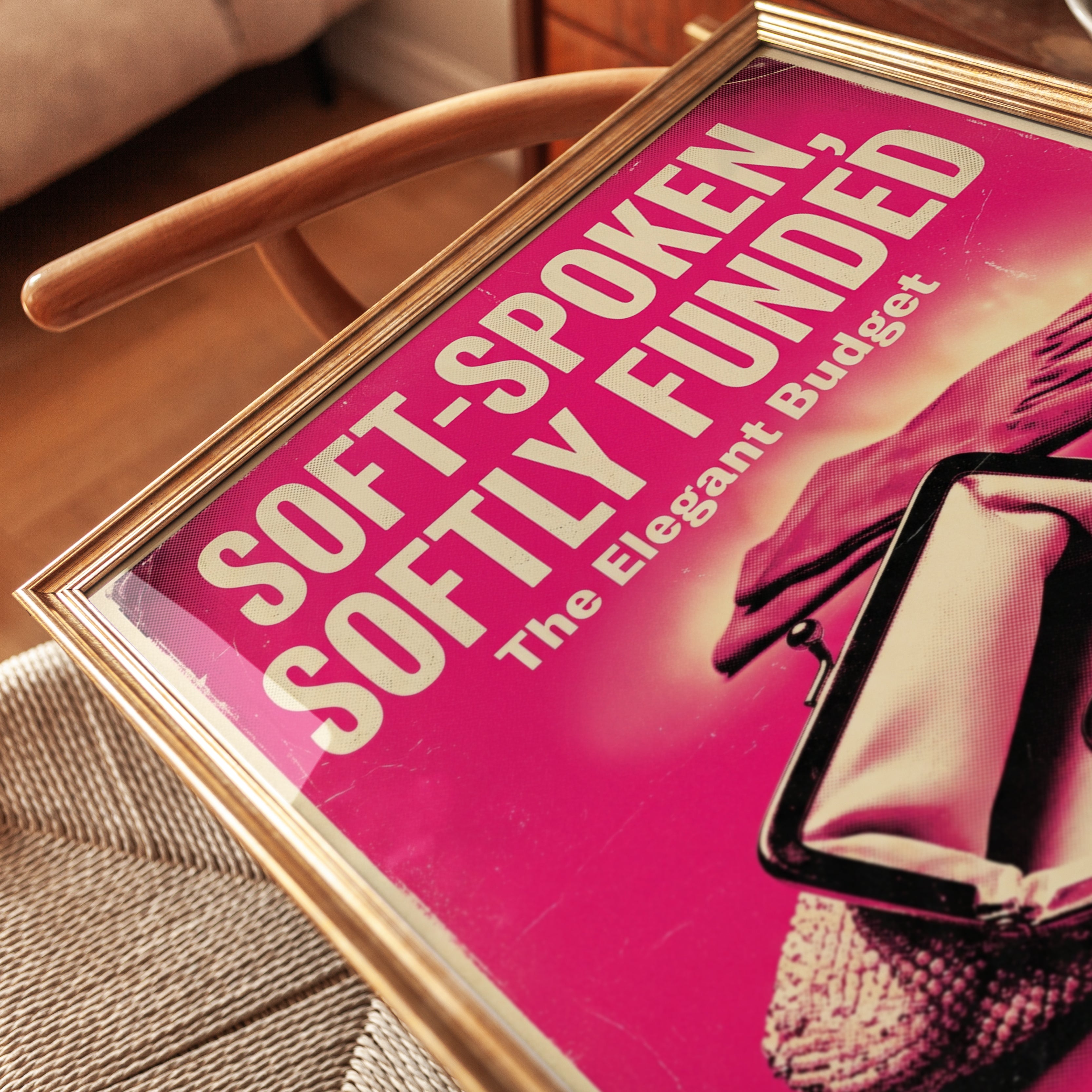 Vintage Pink Budget Poster: Retro 1950s Financial Advice Art Print - detail