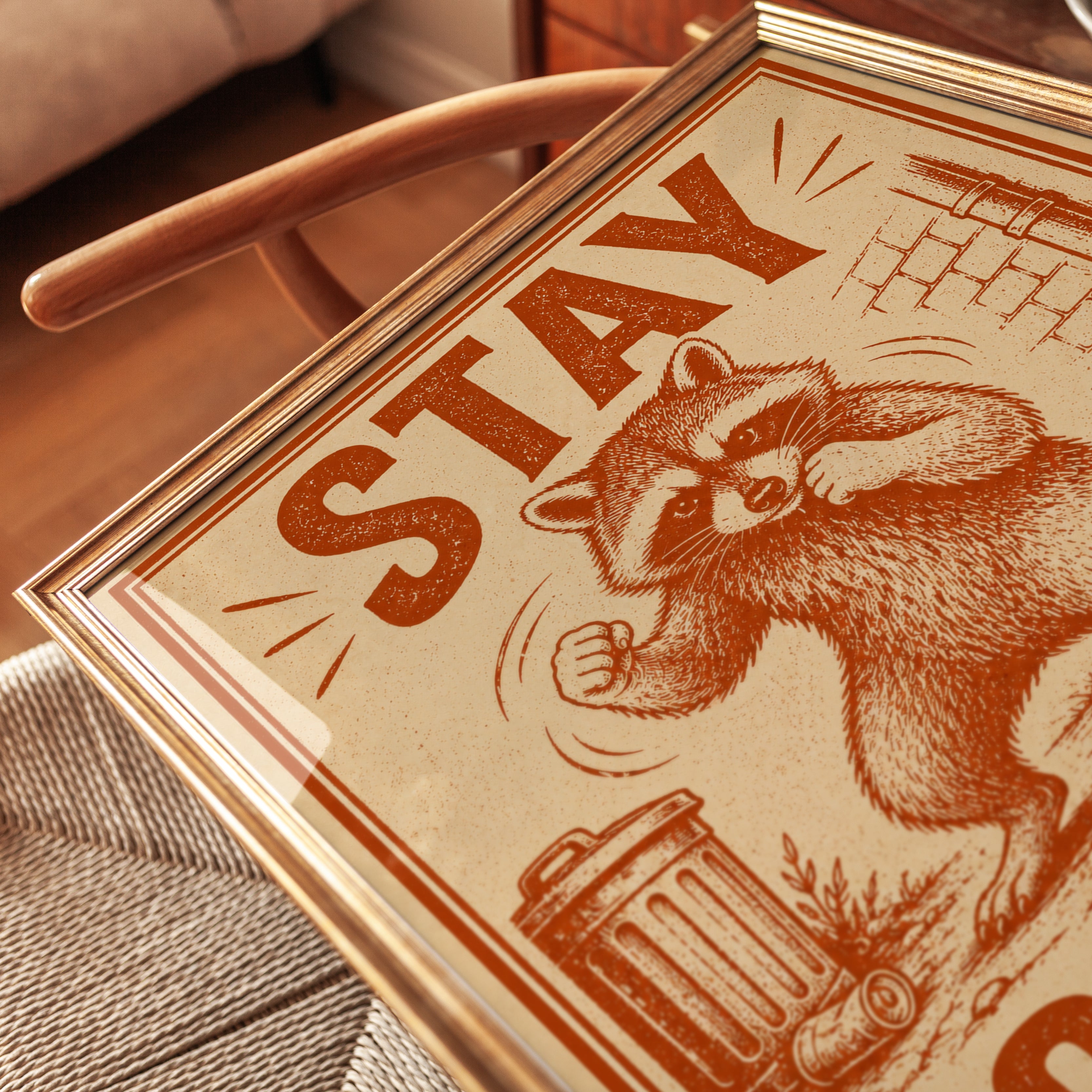 Stay Scrappy Raccoon Poster: Vintage Propaganda Style Art Print - detail