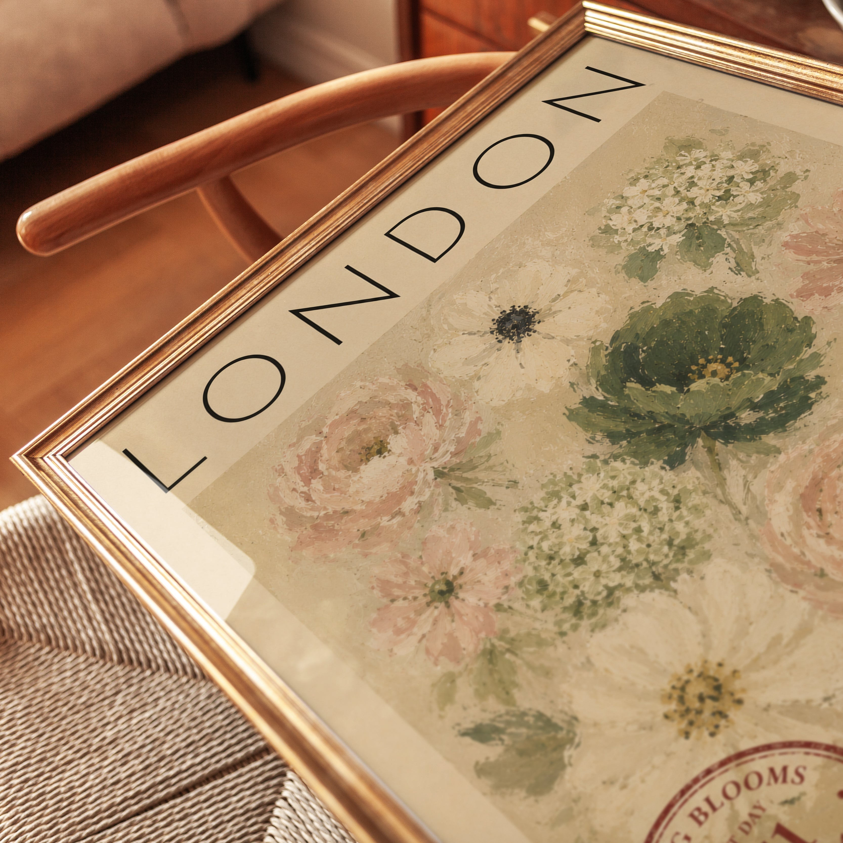 London Floral Poster – Vintage Travel Print - detail