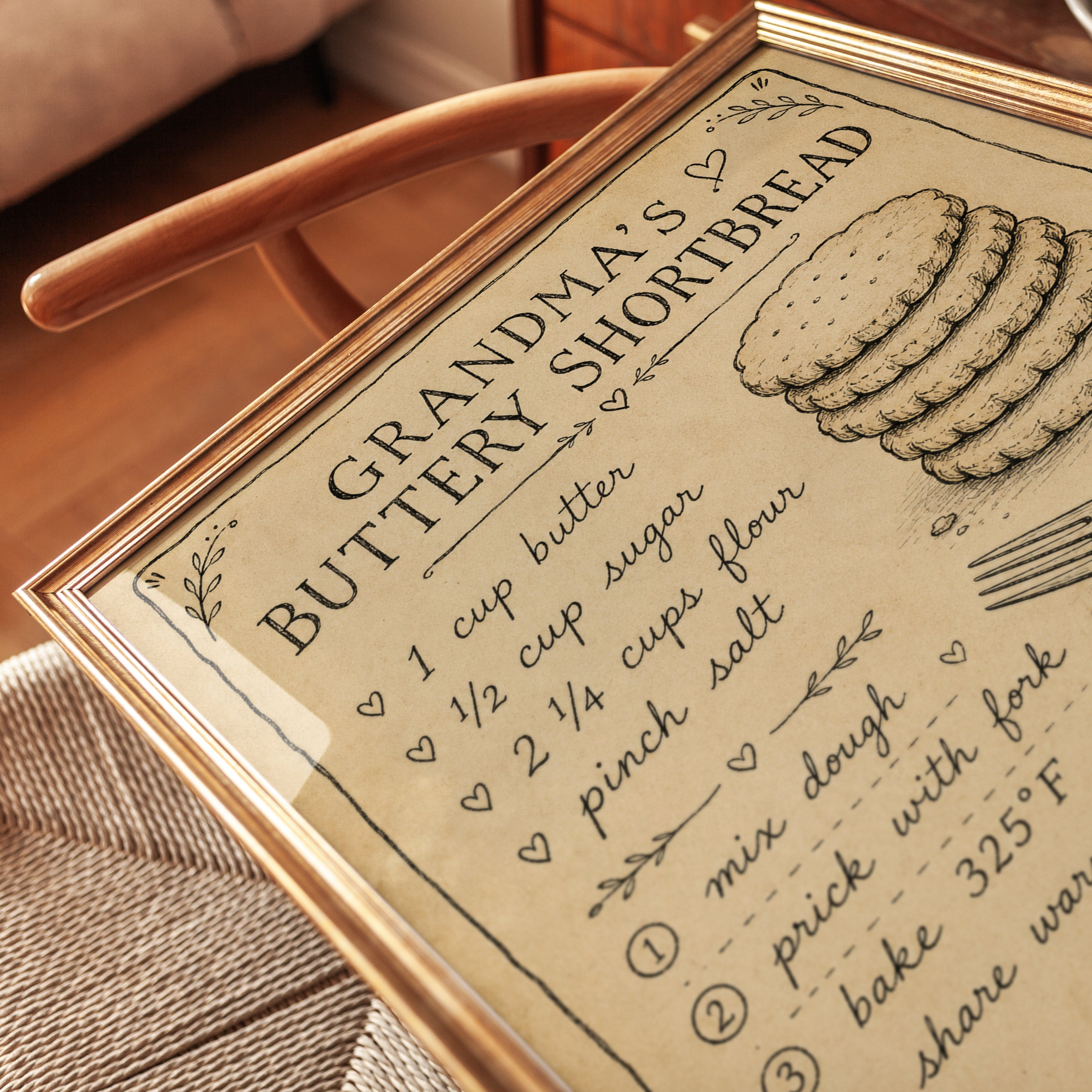 Grandma's Recipe Wall Art – Kitchen Print - detail