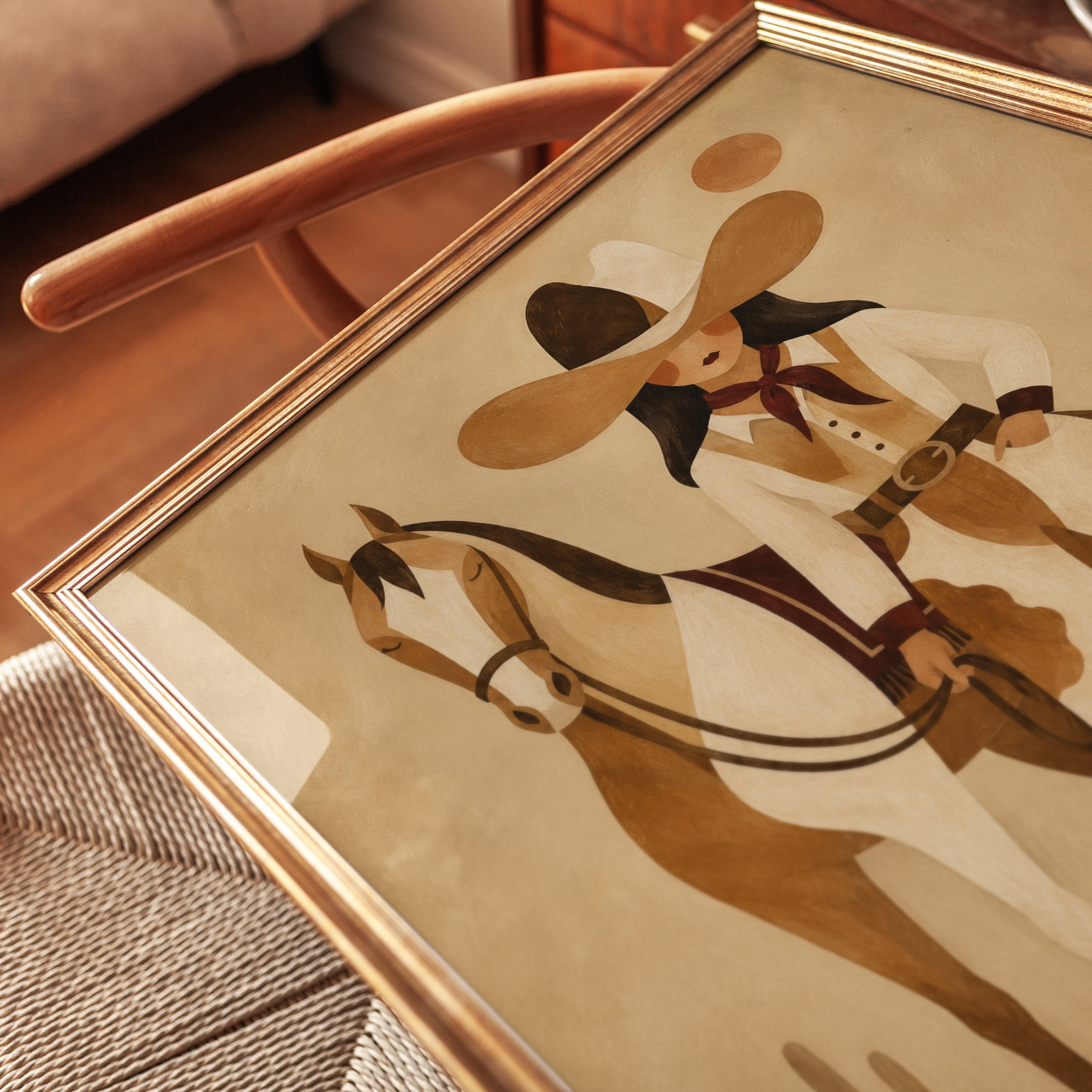 Western Cowgirl Print – Retro Horse Wall Art - detail