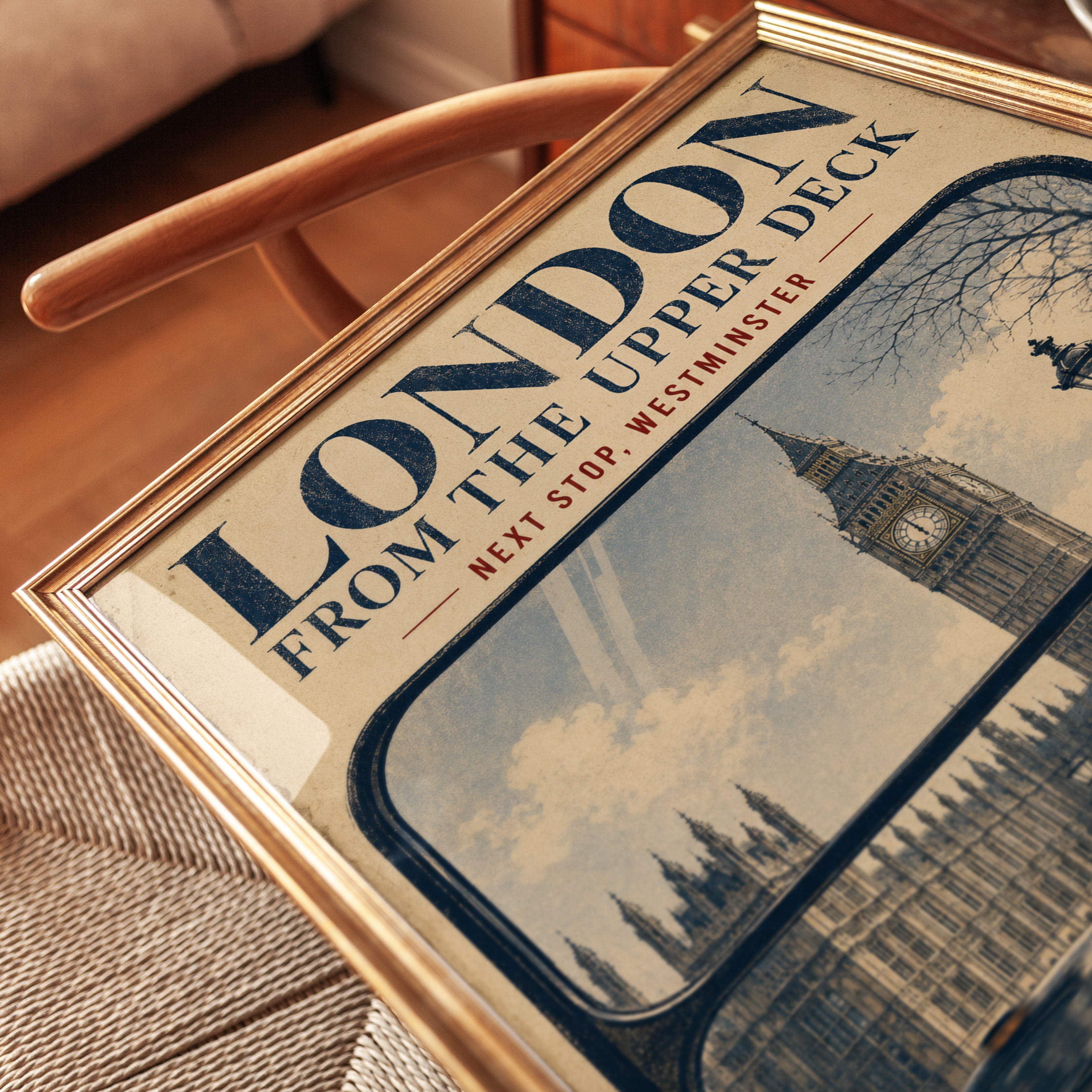 London Travel Poster – Vintage Bus Art - detail