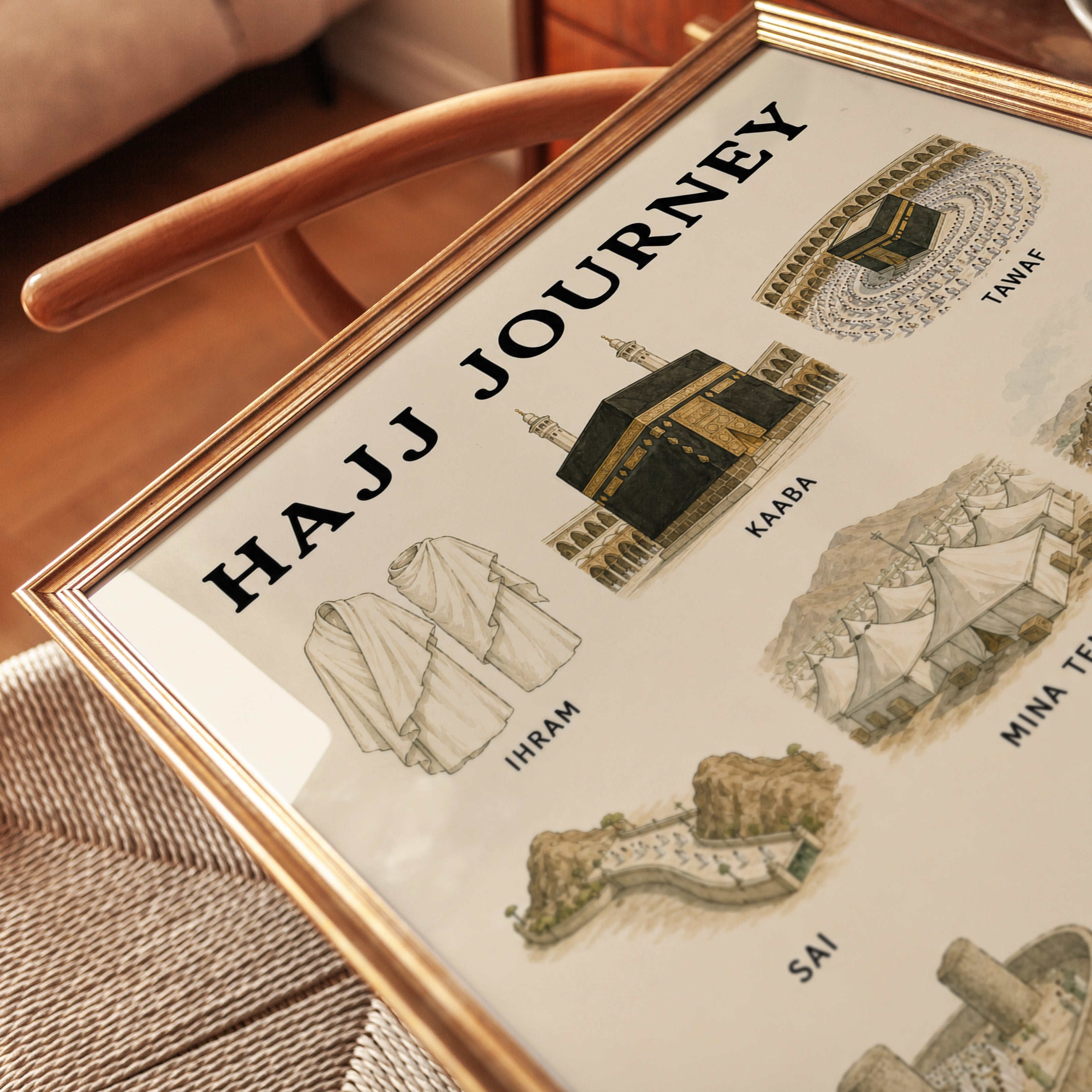 Islamic Wall Art: Hajj Pilgrimage Map - detail