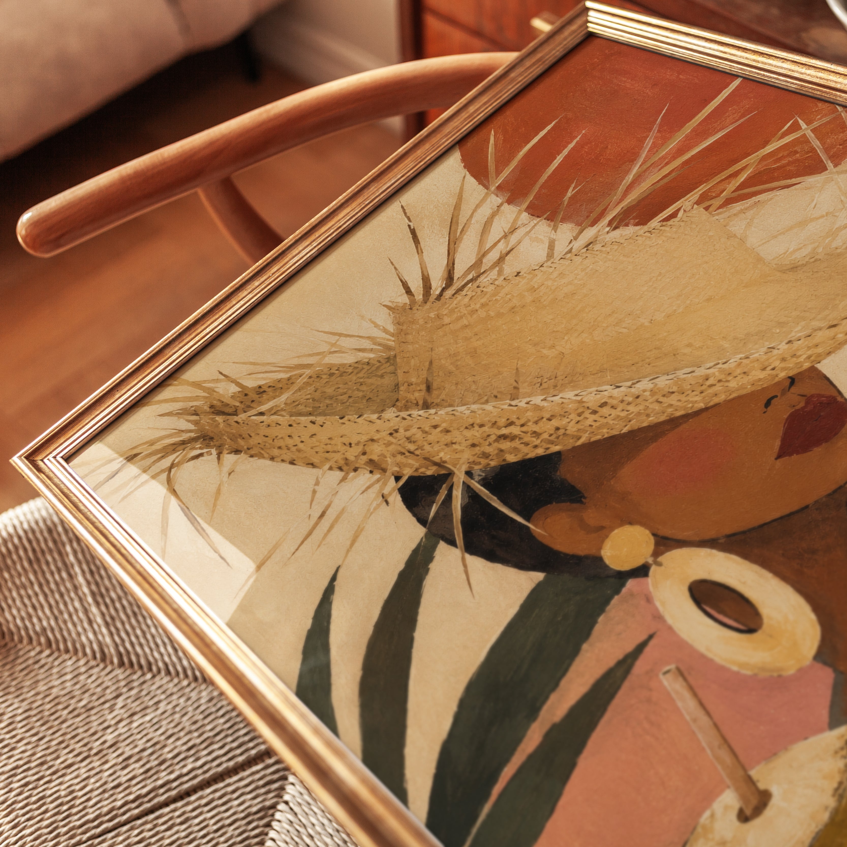 Tropical Woman Wall Art – Straw Hat Print - detail