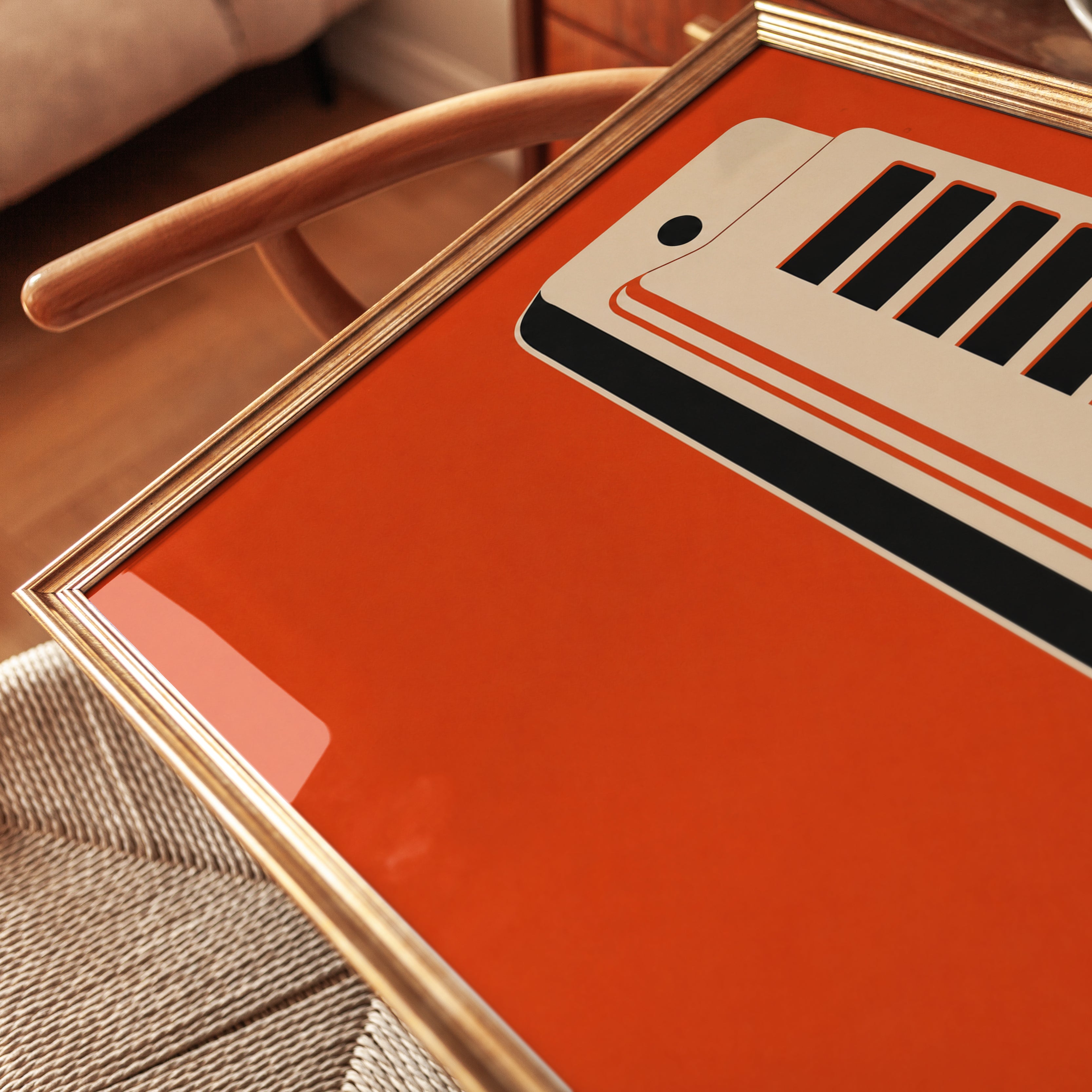 Vintage Synthesizer Poster: Retro Orange Minimalist Music Art - detail