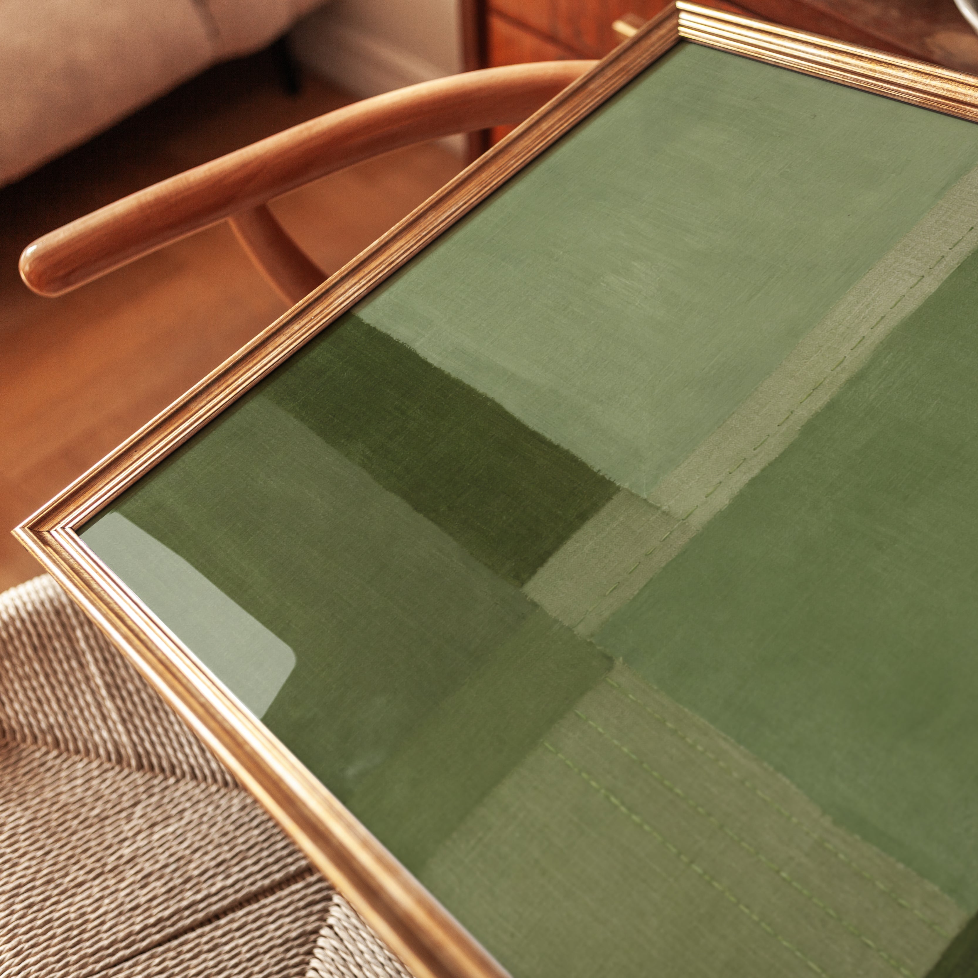 Green Abstract Wall Art – Minimalist Block Print - detail