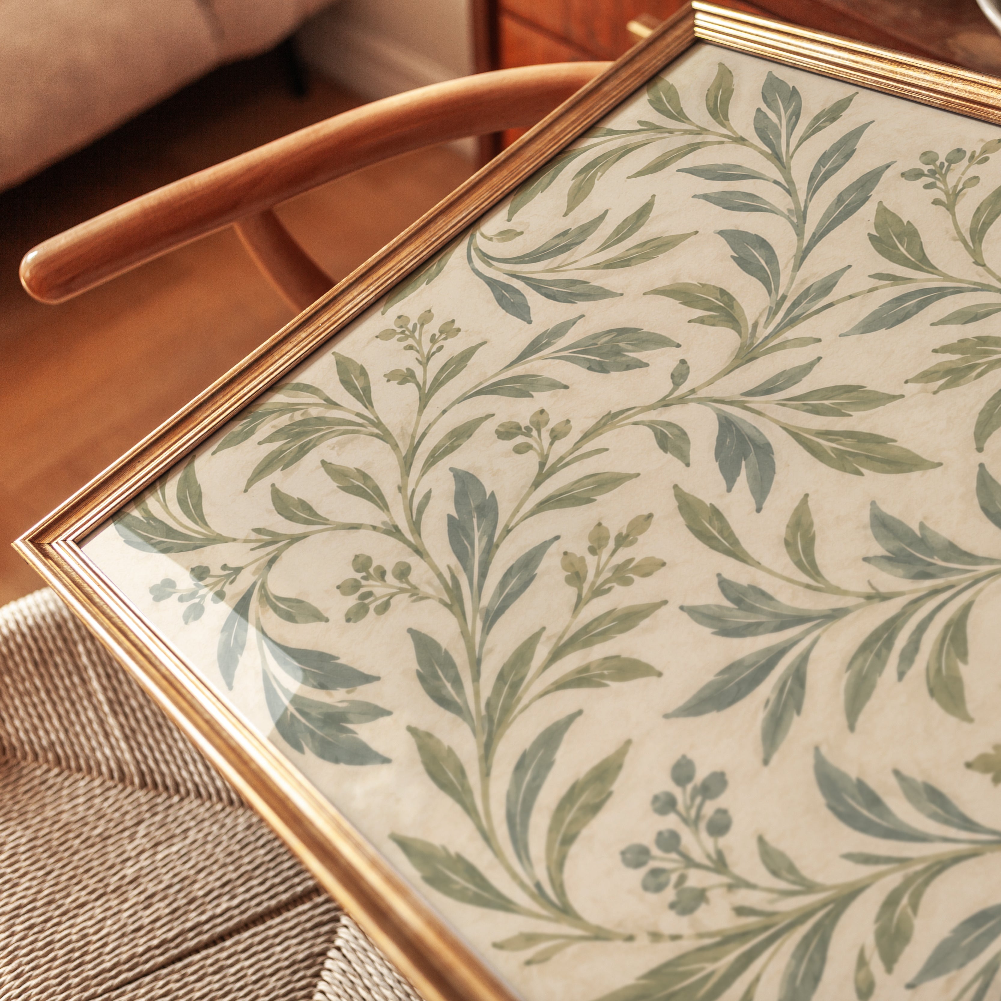 Botanical Leaf Wall Art – Sage Green Print - detail