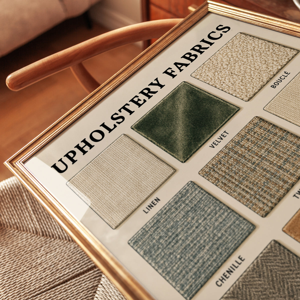 Upholstery Fabrics Chart Print: Vintage Educational Textile Guide - detail