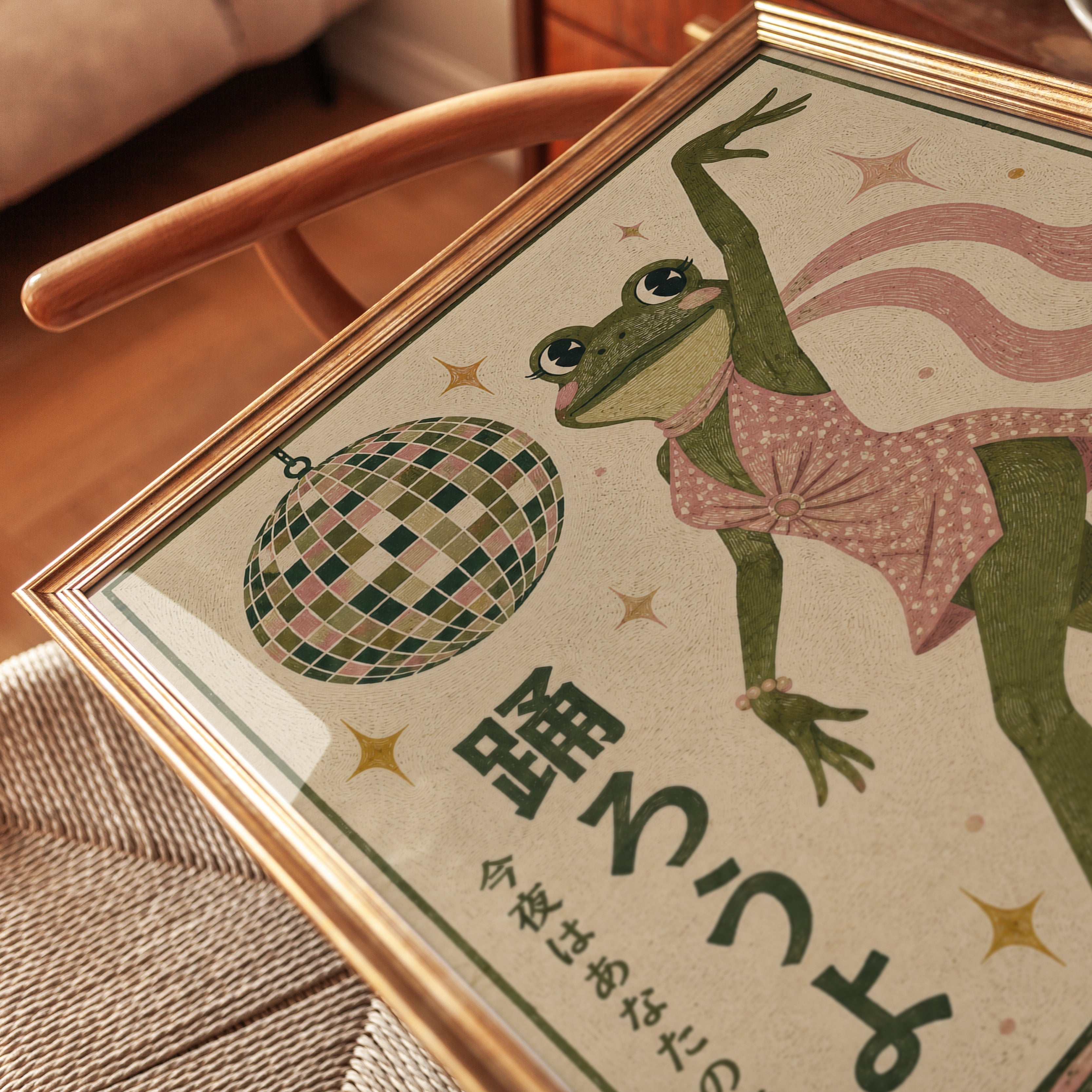 Disco Frog Wall Art – Retro Japanese Print - detail